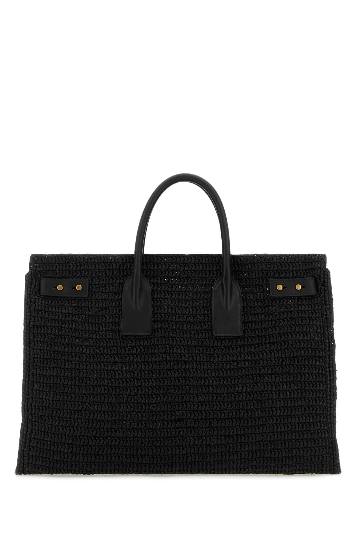 Saint Laurent Women Black Raffia Medium Sac De Jour Shopping Bag SAINT LAURENT