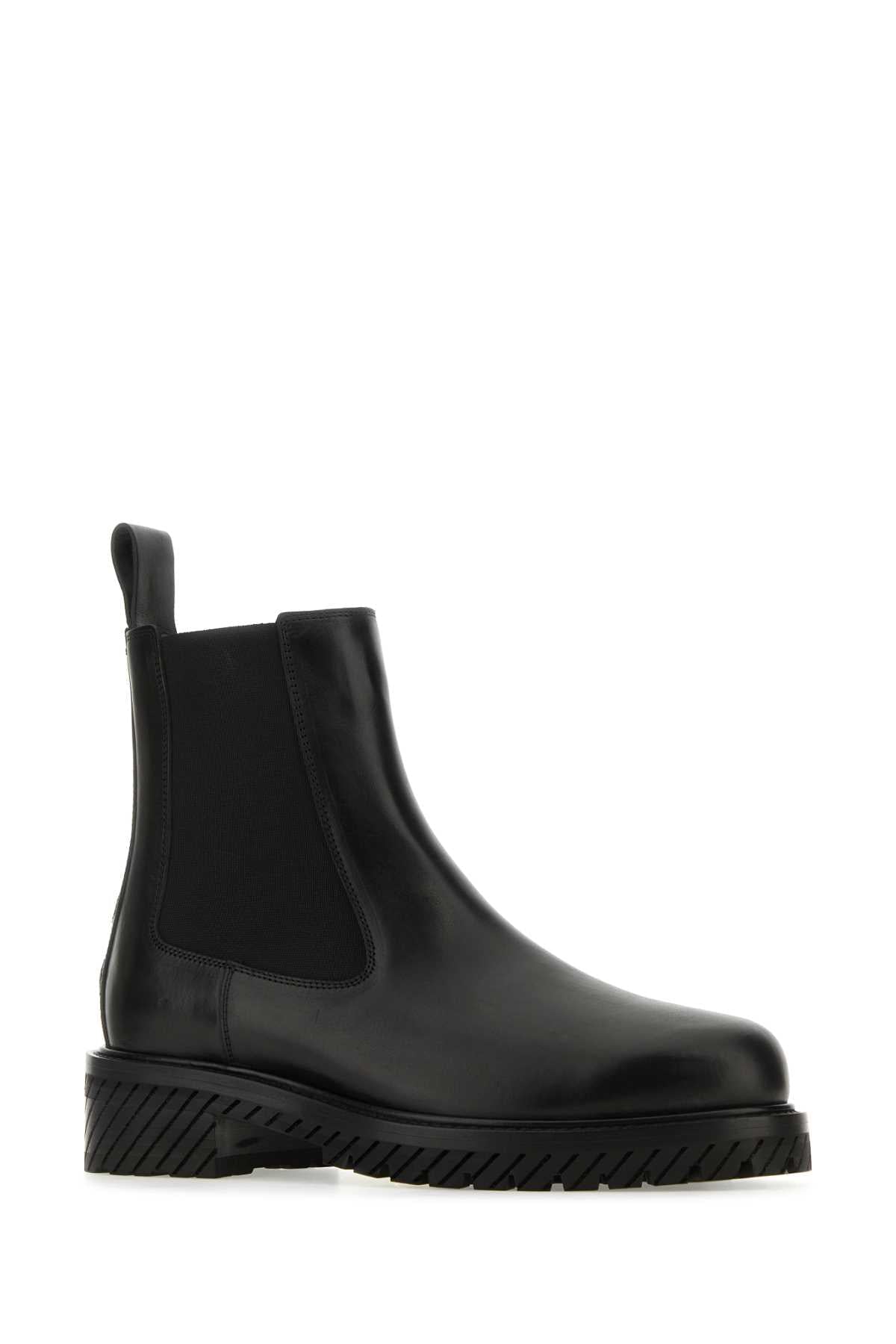 Off White Men Black Leather Combat Ankle Boots
