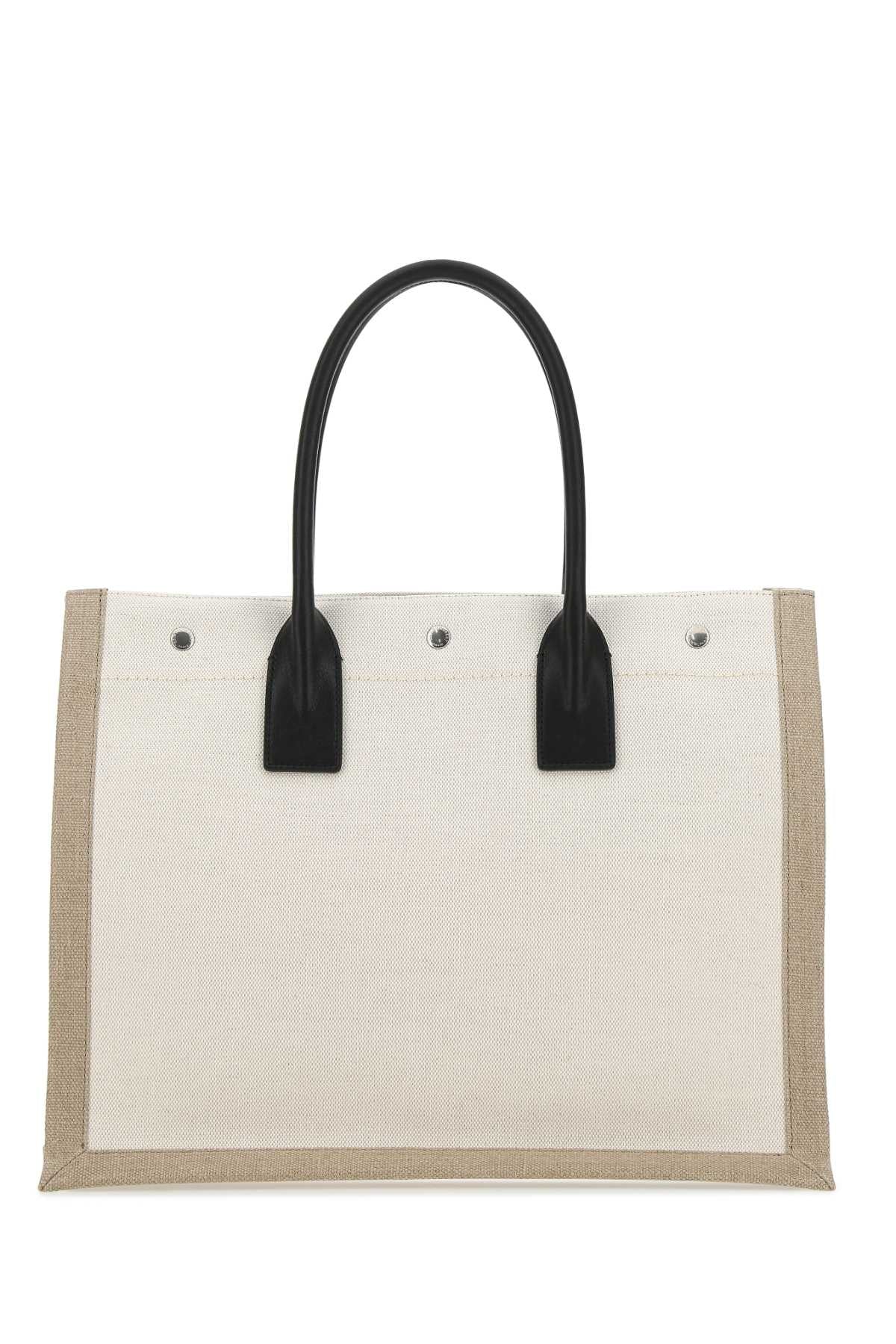 Saint Laurent Men Sand Canvas Big Rive Gauche Shopping Bag SAINT LAURENT