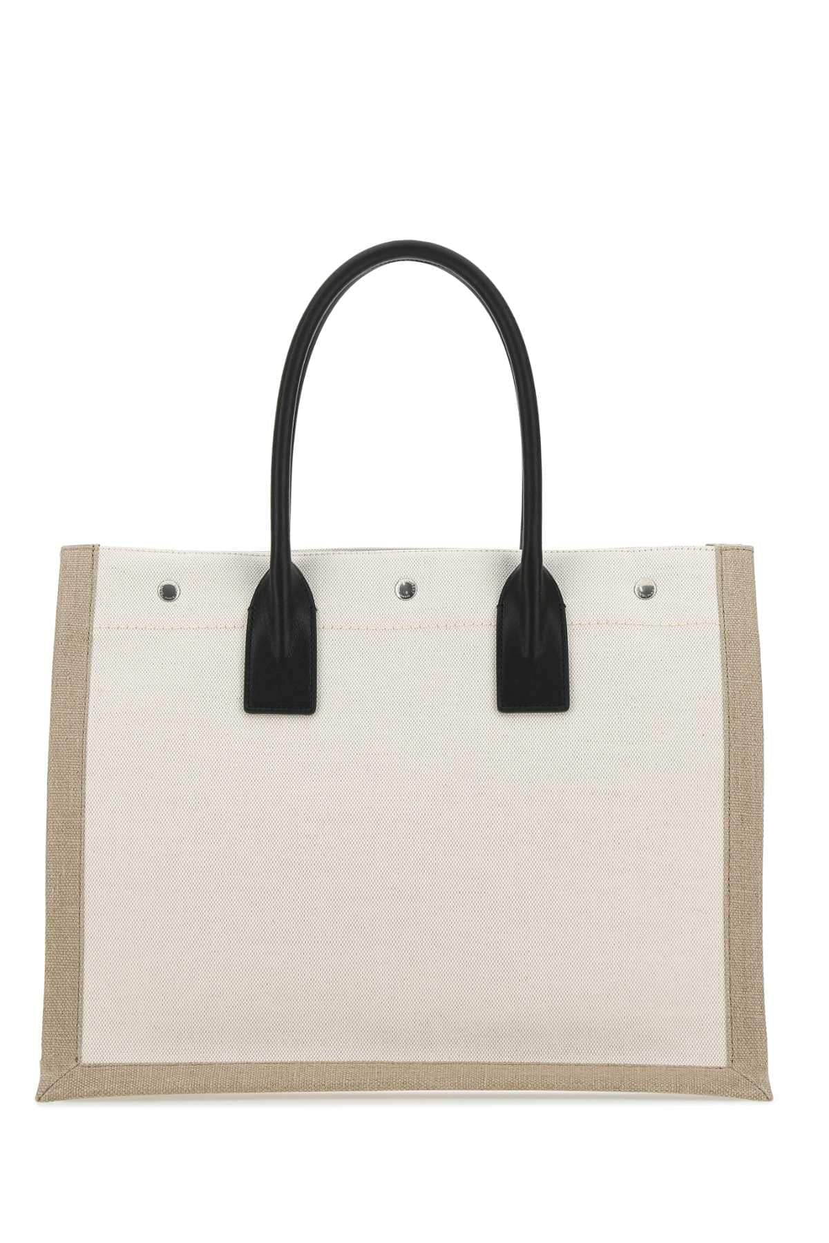 Saint Laurent Men Sand Canvas Big Rive Gauche Shopping Bag SAINT LAURENT