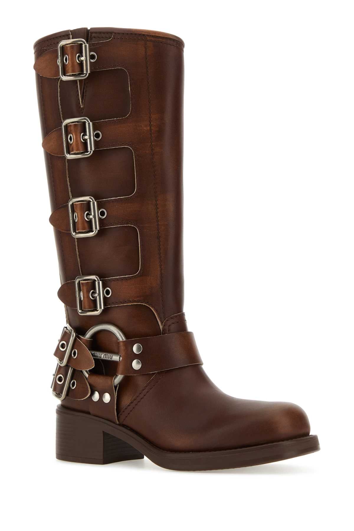 Miu Miu Women Brown Leather Boots MIU MIU