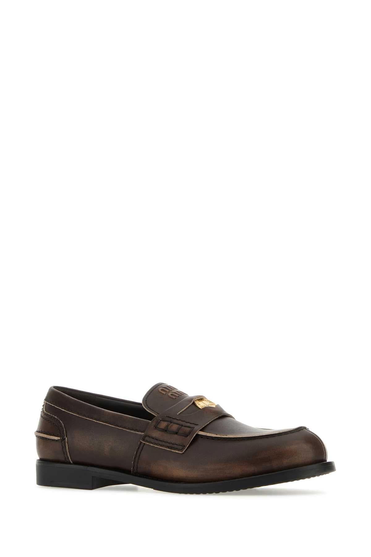 Miu Miu Women Dark Brown Leather Loafers MIU MIU