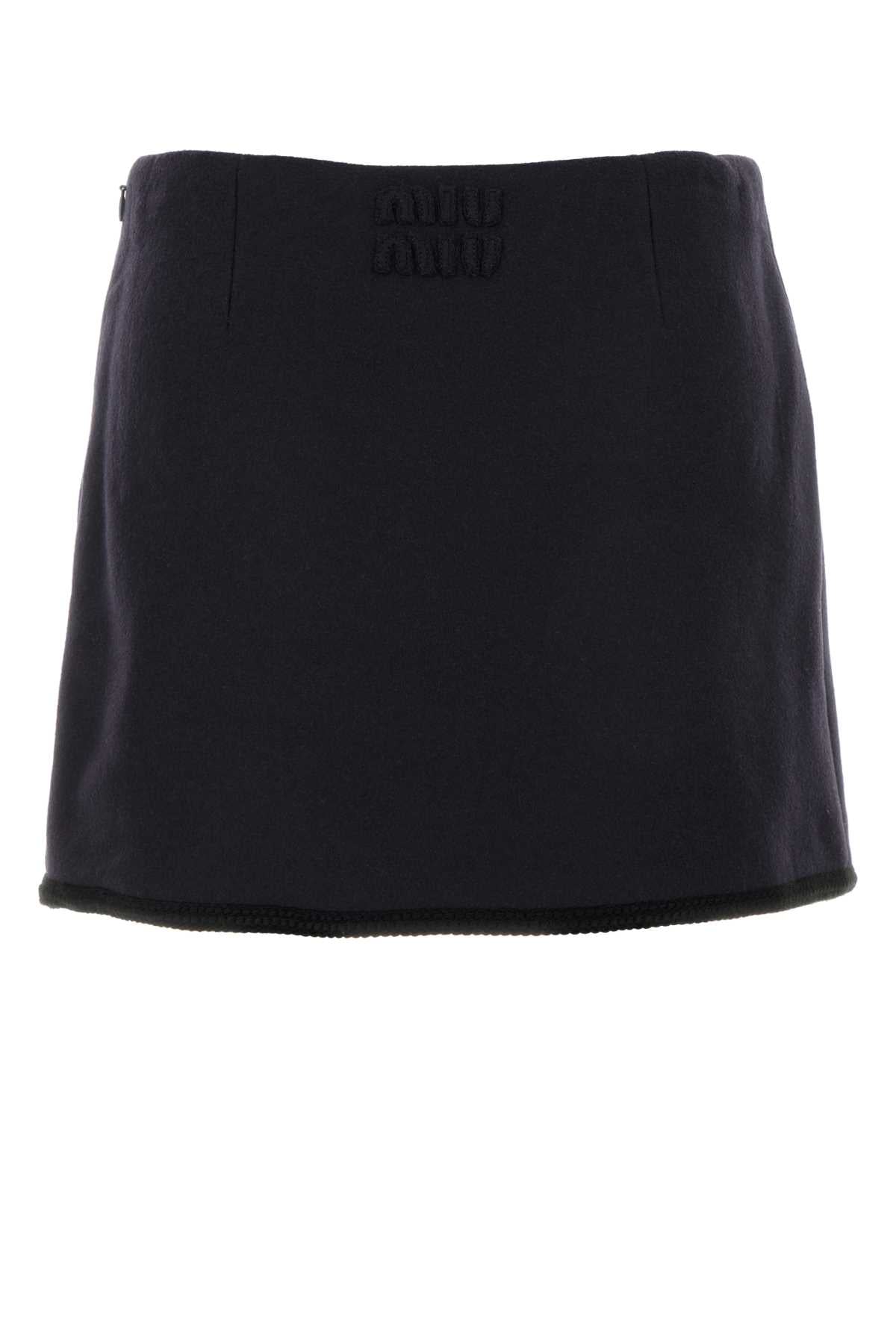 Miu Miu Women Midnight Blue Wool Mini Skirt MIU MIU