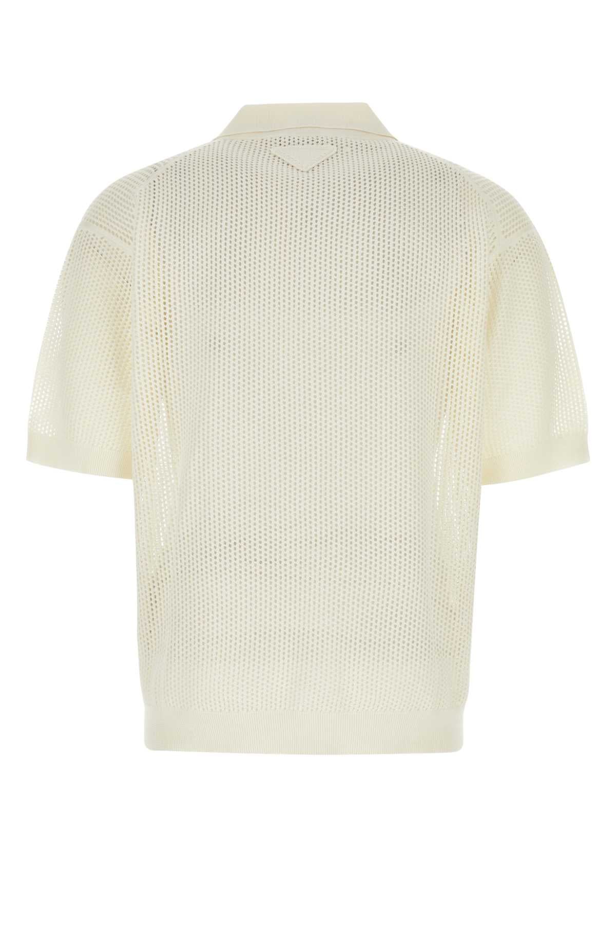 Prada Men Ivory Silk Blend Polo Shirt PRADA