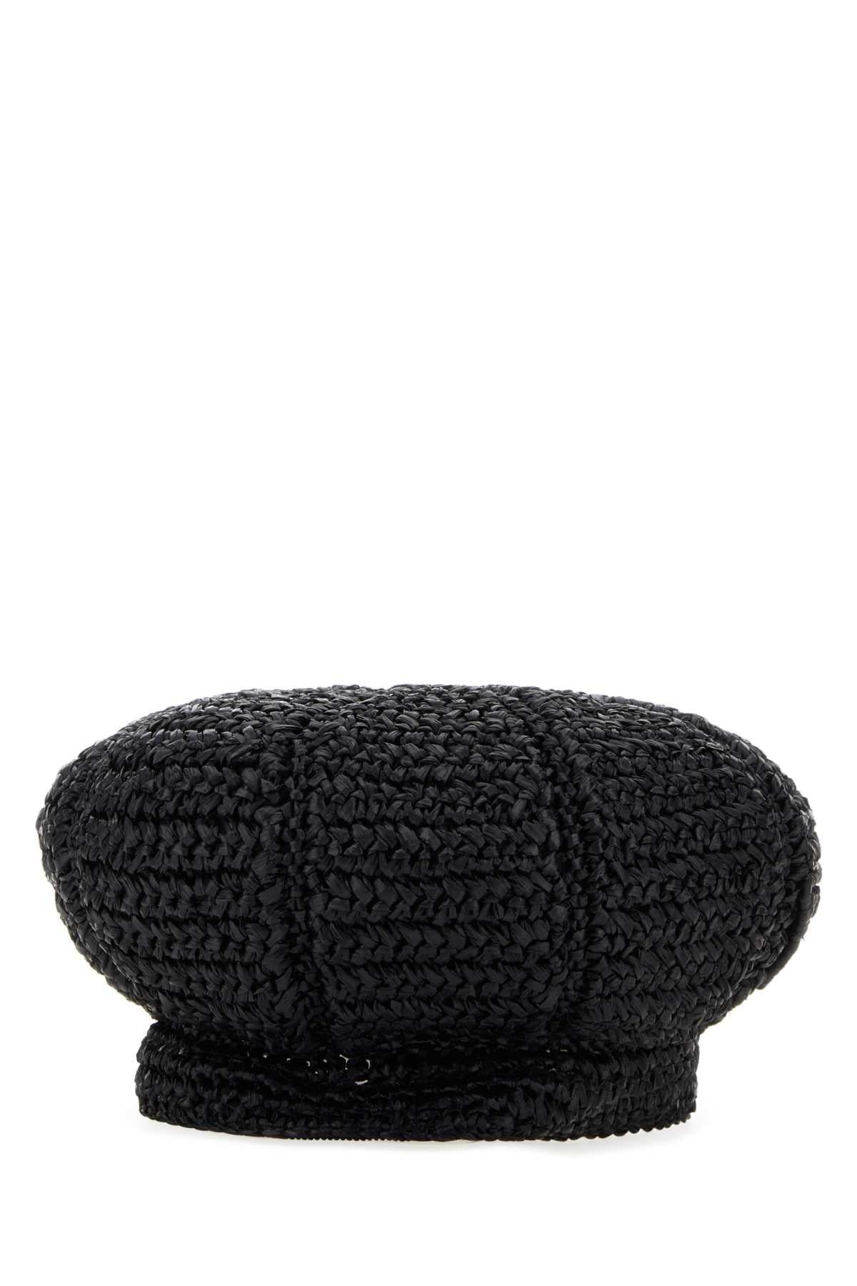 Prada Women Black Rafia Baker Boy Hat PRADA
