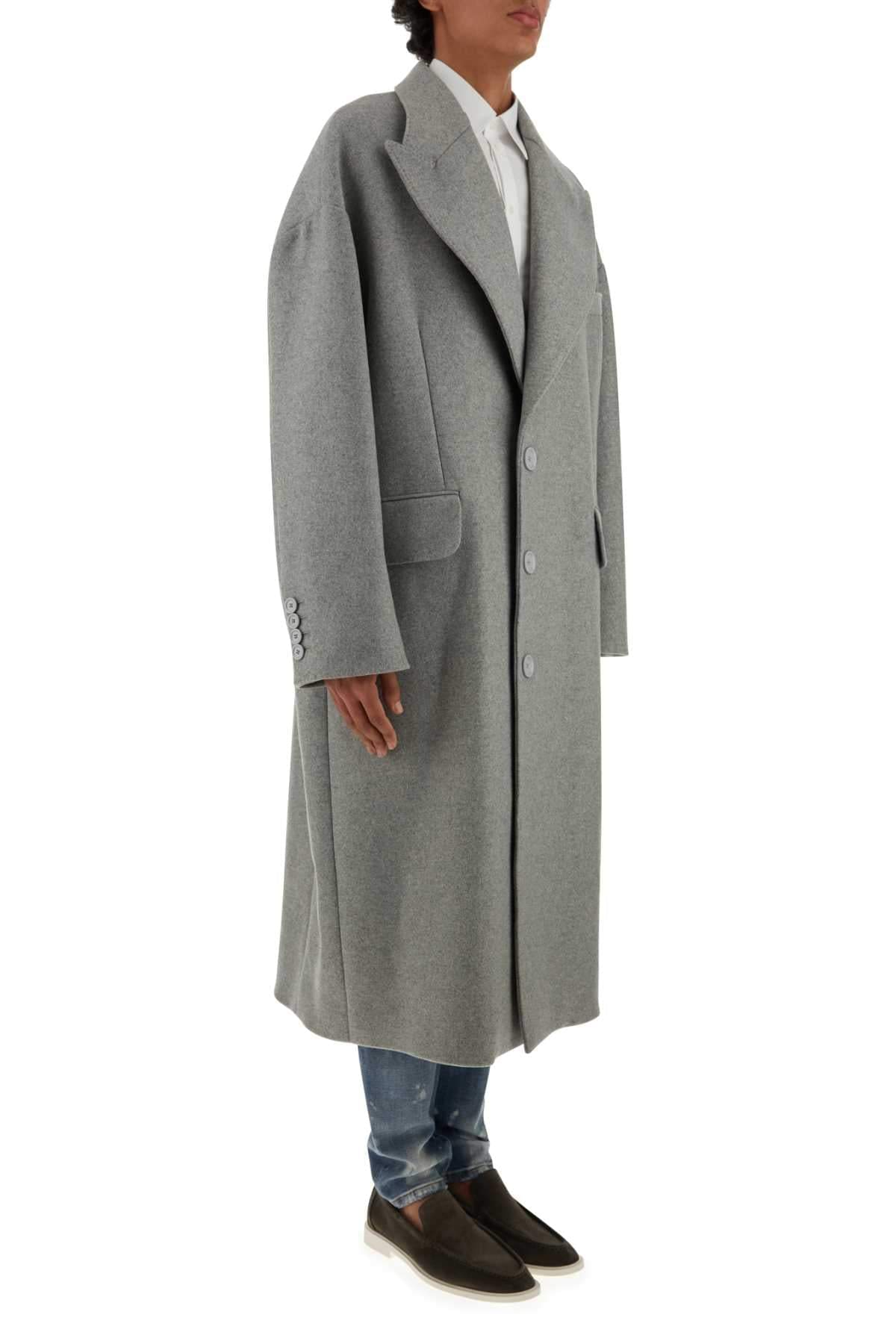 Dolce & Gabbana Men Grey Wool Blend Coat DOLCE & GABBANA