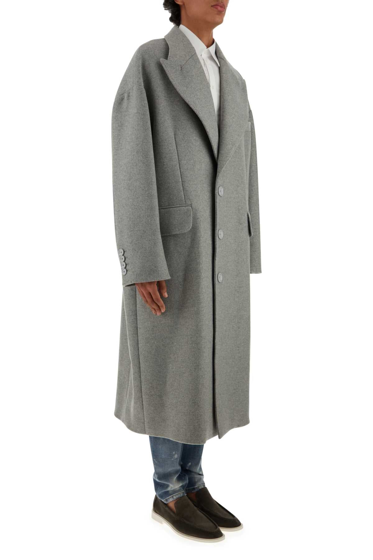 Dolce & Gabbana Men Grey Wool Blend Coat DOLCE & GABBANA