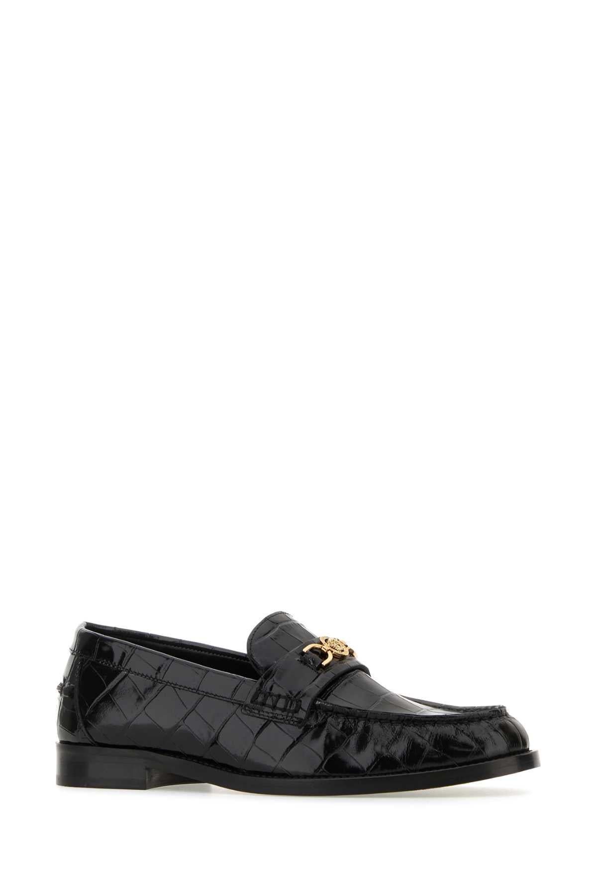 Versace Women Black Leather Medusa 95 Loafers VERSACE