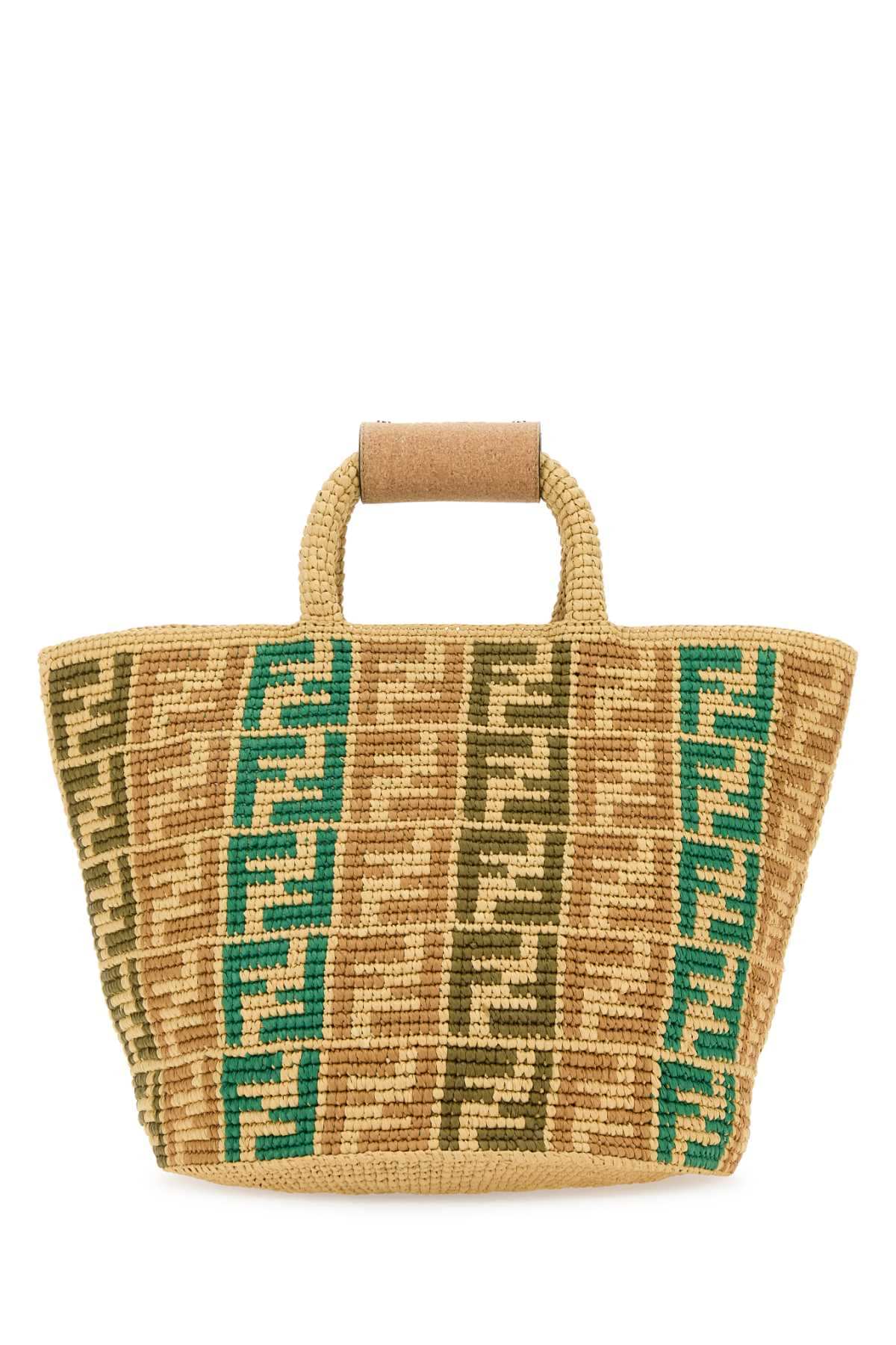 Fendi Men Embroidered Raffia Ff Shopper Shopping Bag FENDI