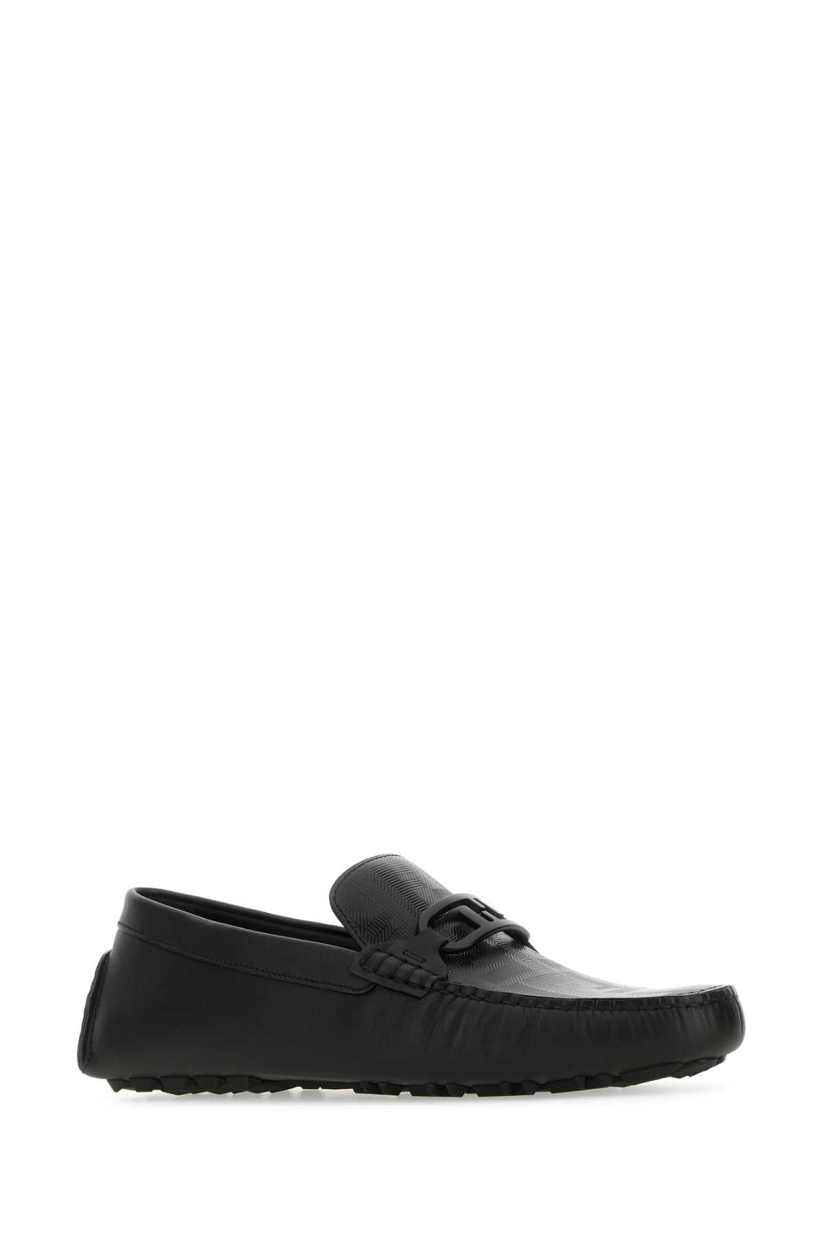 Fendi Men Black Leather Diver O Lock Loafers FENDI