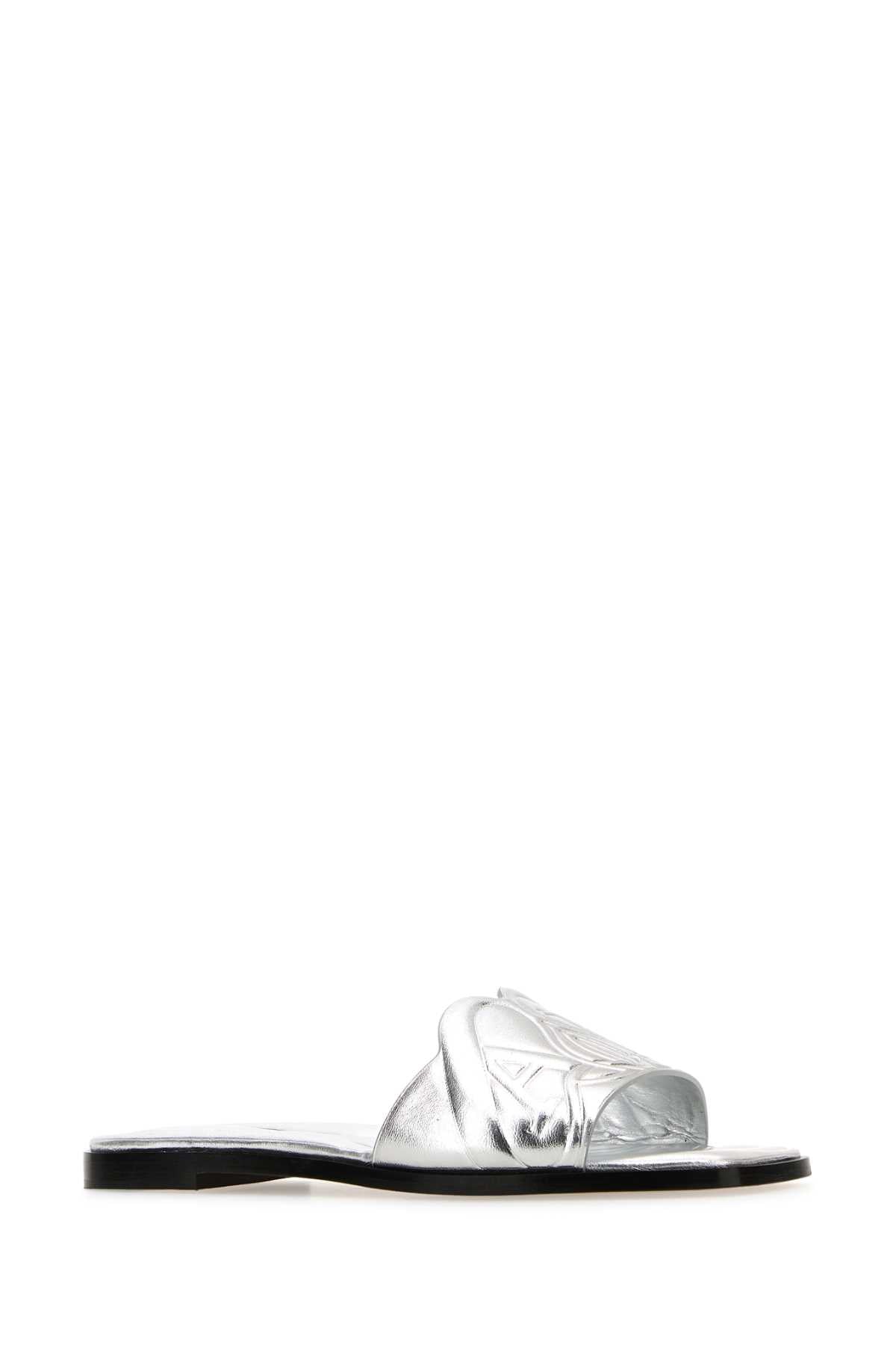 Alexander Mcqueen Women Silver Leather Slippers ALEXANDER MCQUEEN