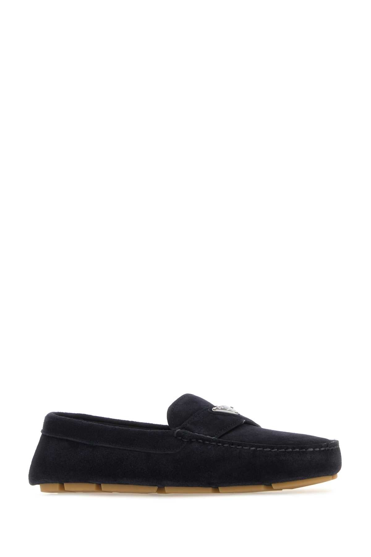 Prada Men Dark Blue Suede Loafers PRADA
