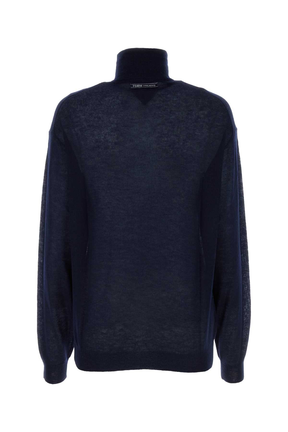 Prada Women Navy Blue Cashmere See-Through Sweater PRADA