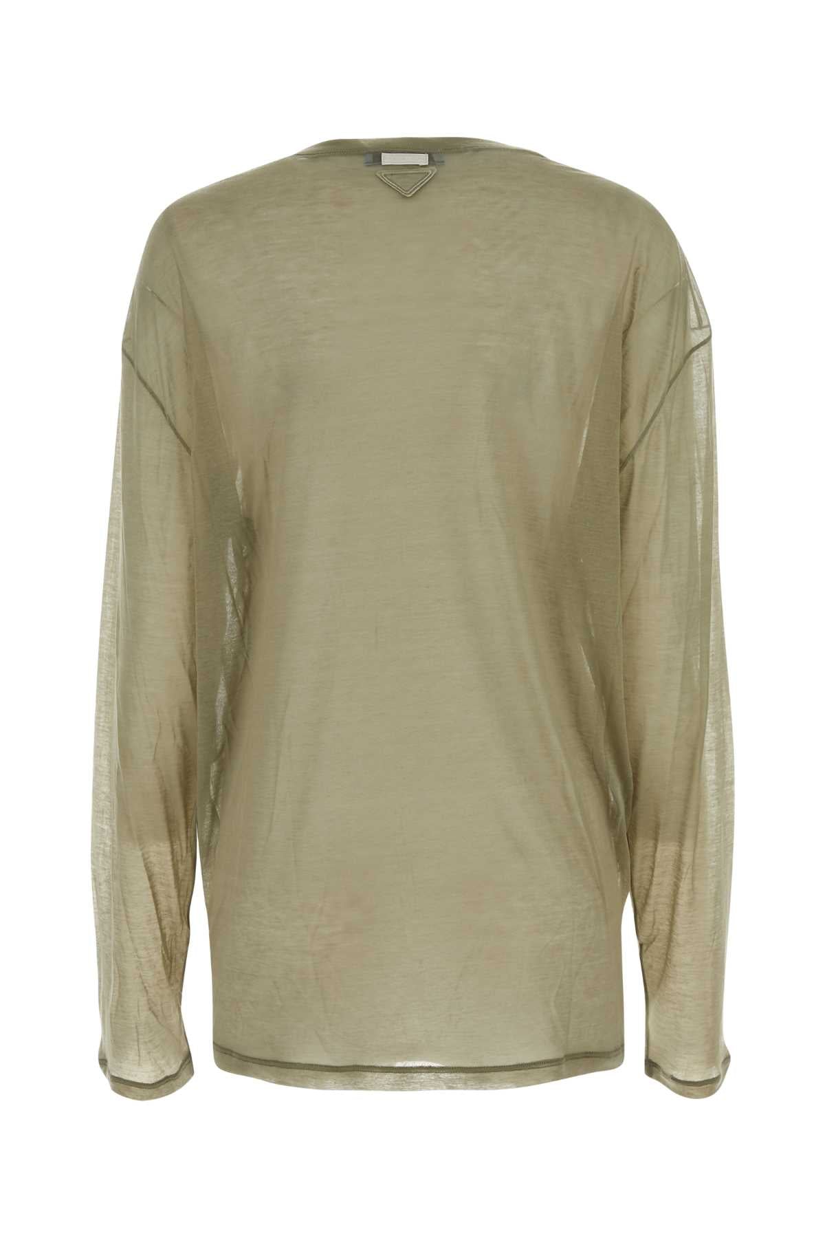 Prada Women Khaki Lyocell Blend Oversize T-Shirt PRADA