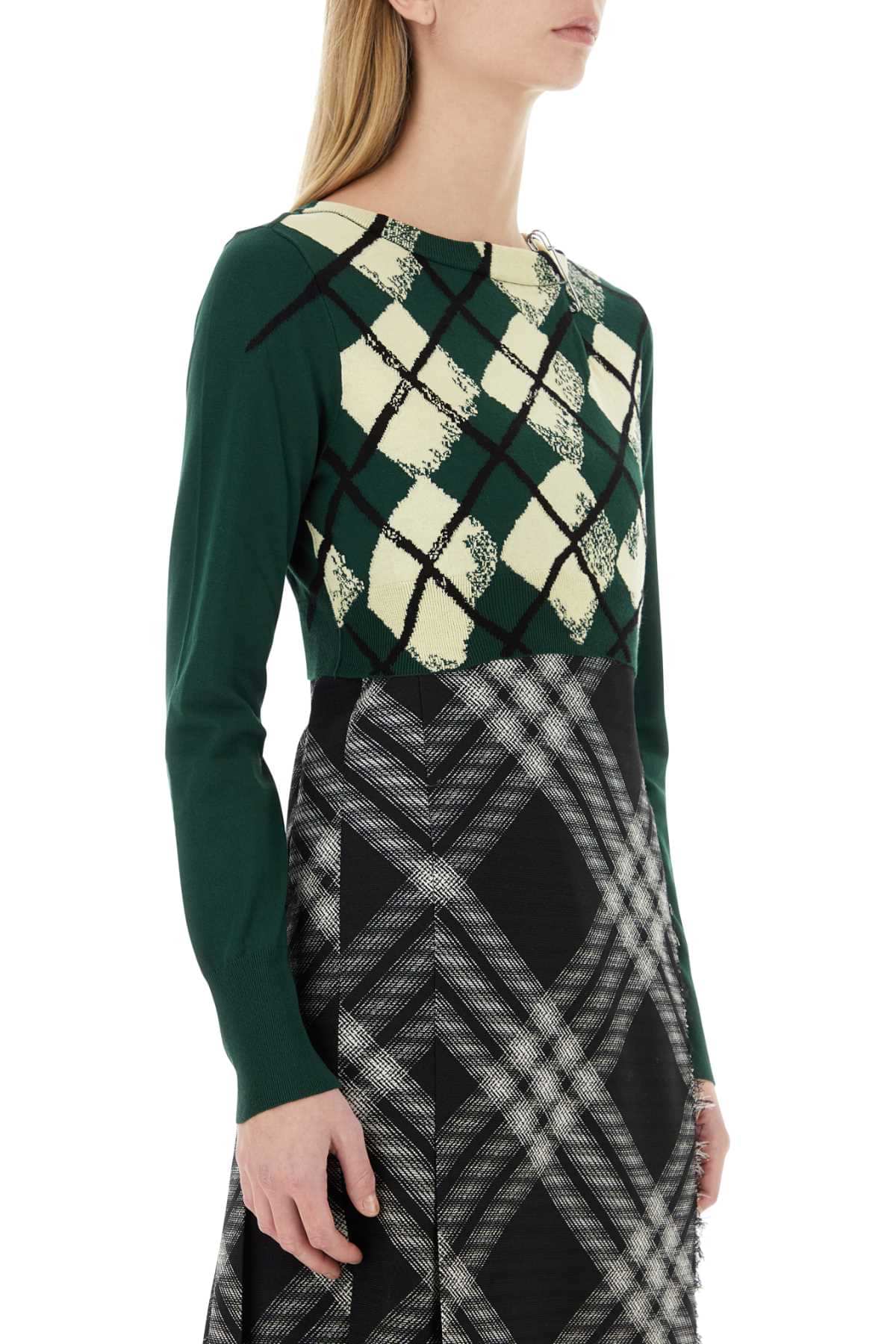 Burberry Women Bottle Green Cotton Sweater BURBERRY