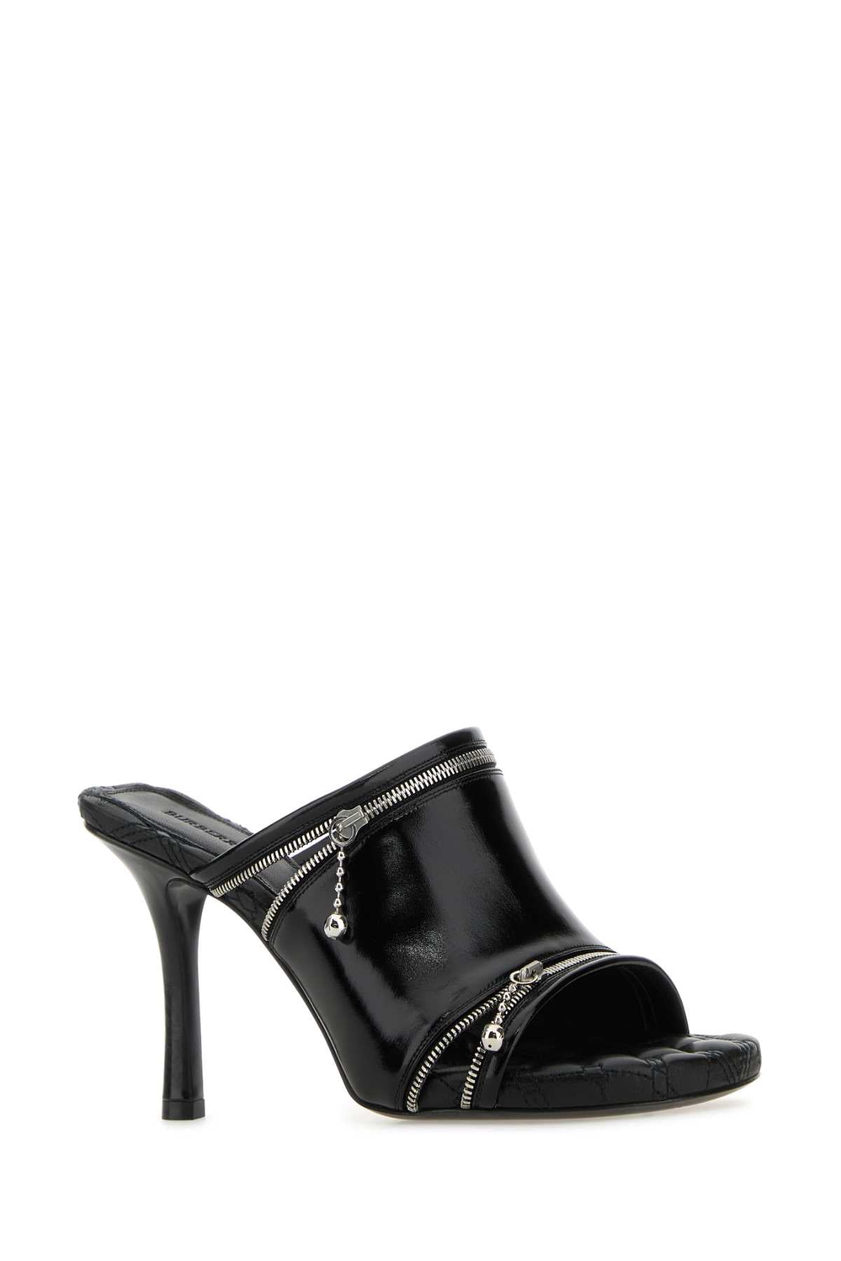 Burberry Women Black Leather Peep Mules BURBERRY