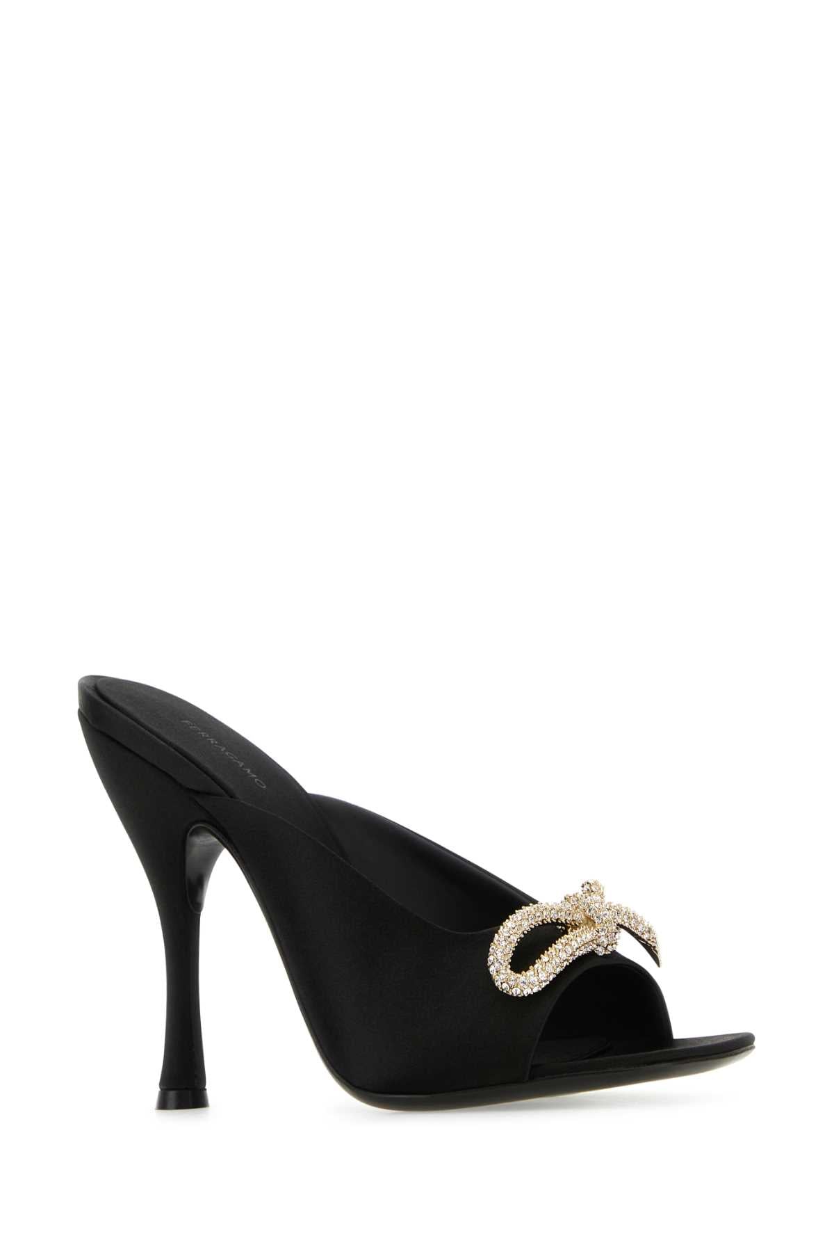 Salvatore Ferragamo Women Black Satin Mules FERRAGAMO