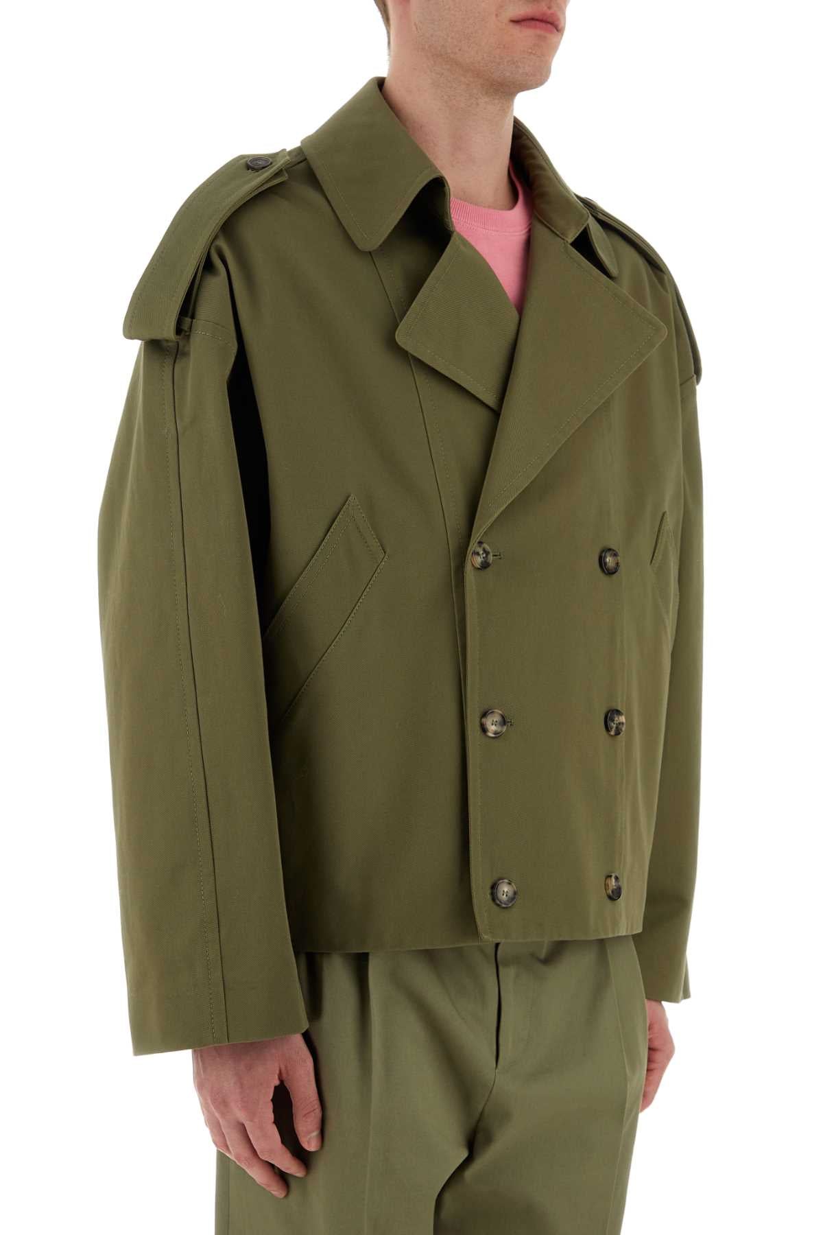 Loewe Men Green Cotton Trench Coat LOEWE