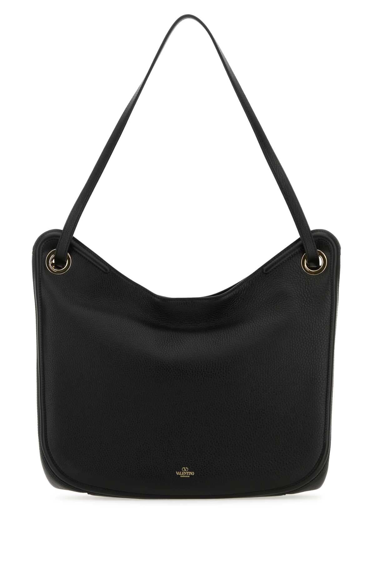 Valentino Garavani Women Black Leather Vlogo Moon Shopping Bag VALENTINO GARAVANI