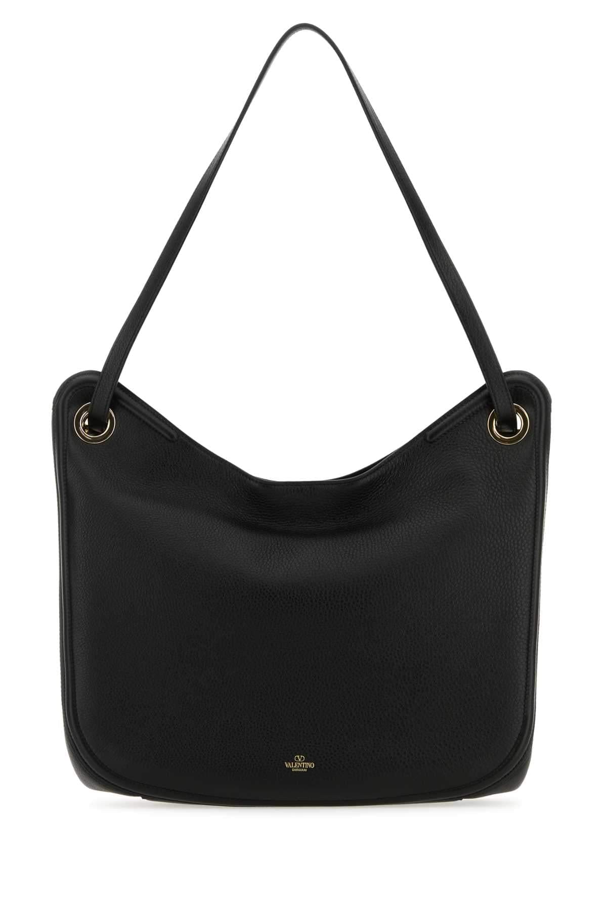 Valentino Garavani Women Black Leather Vlogo Moon Shopping Bag VALENTINO GARAVANI