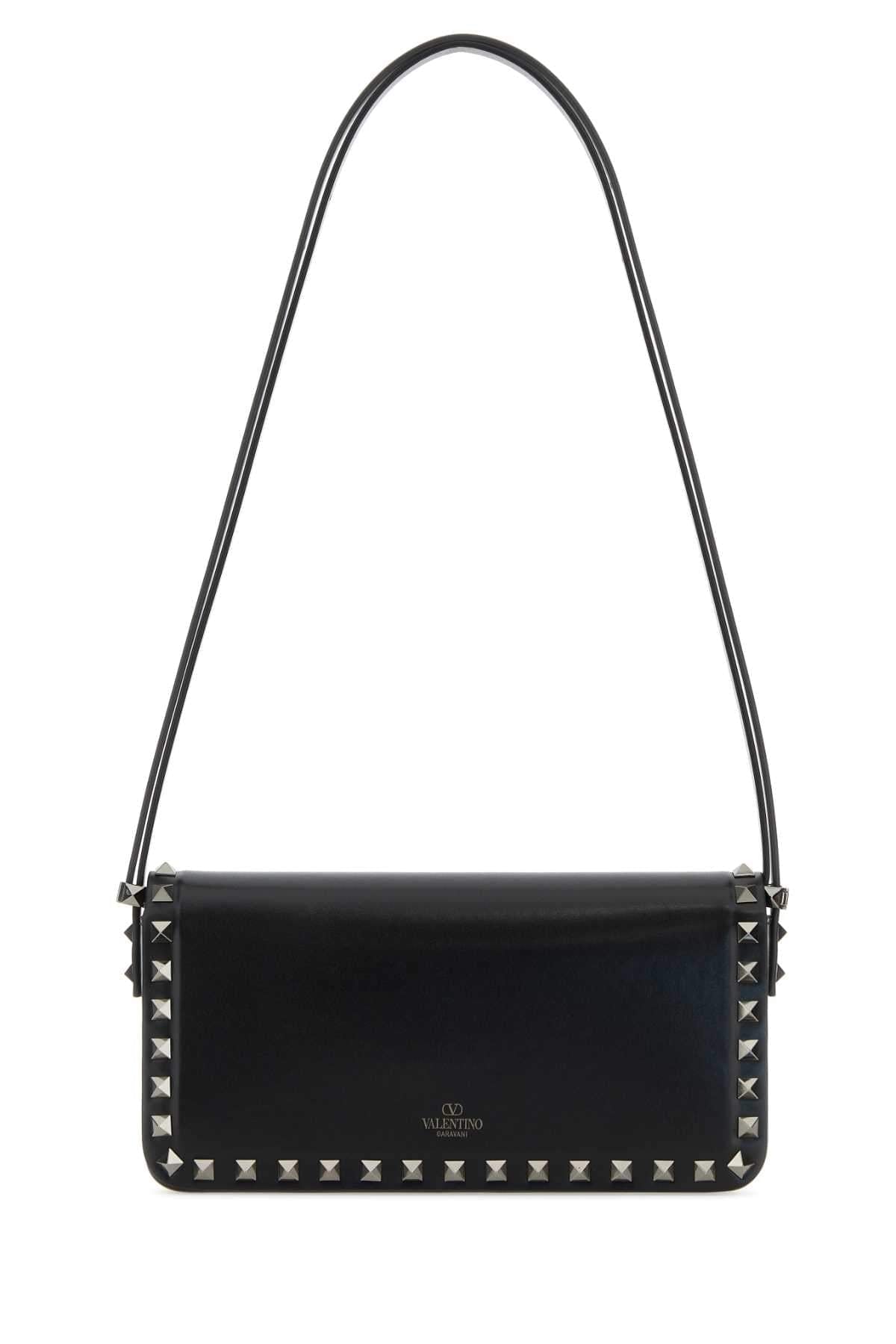 Valentino Garavani Women Black Leather Rockstud Shoulder Bag VALENTINO GARAVANI