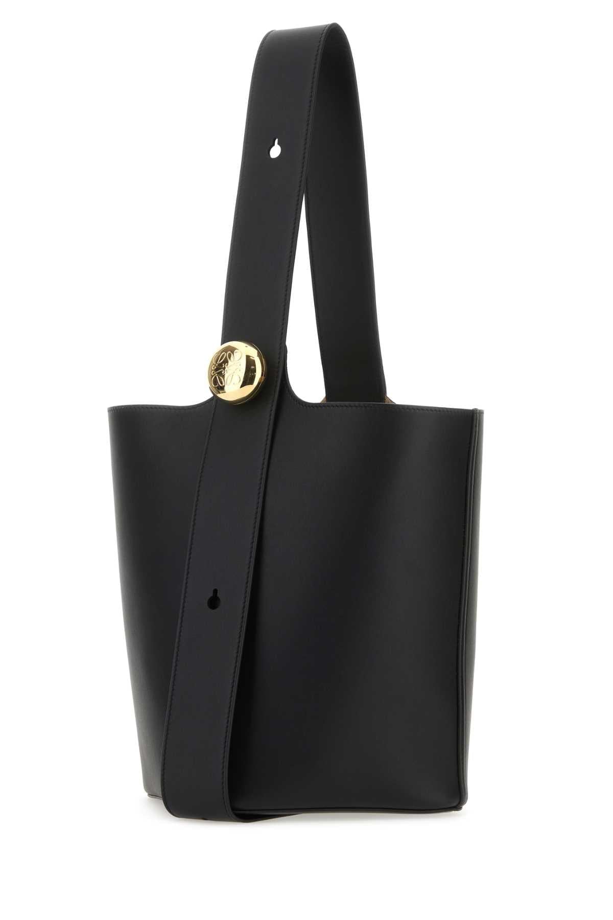 Loewe Women Black Leather Medium Pebble Bucket Bag LOEWE