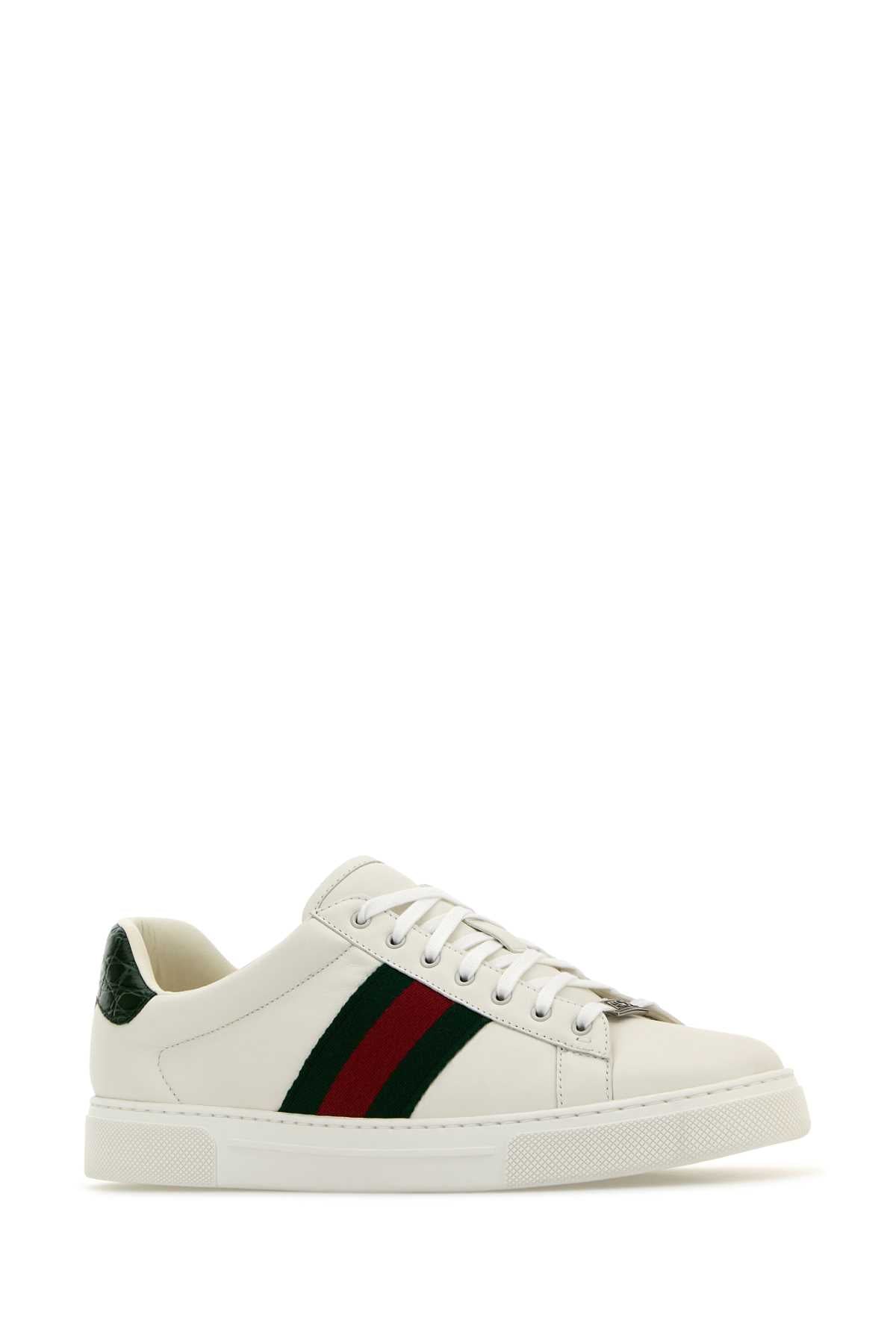 Gucci Men White Leather Ace Sneakers GUCCI
