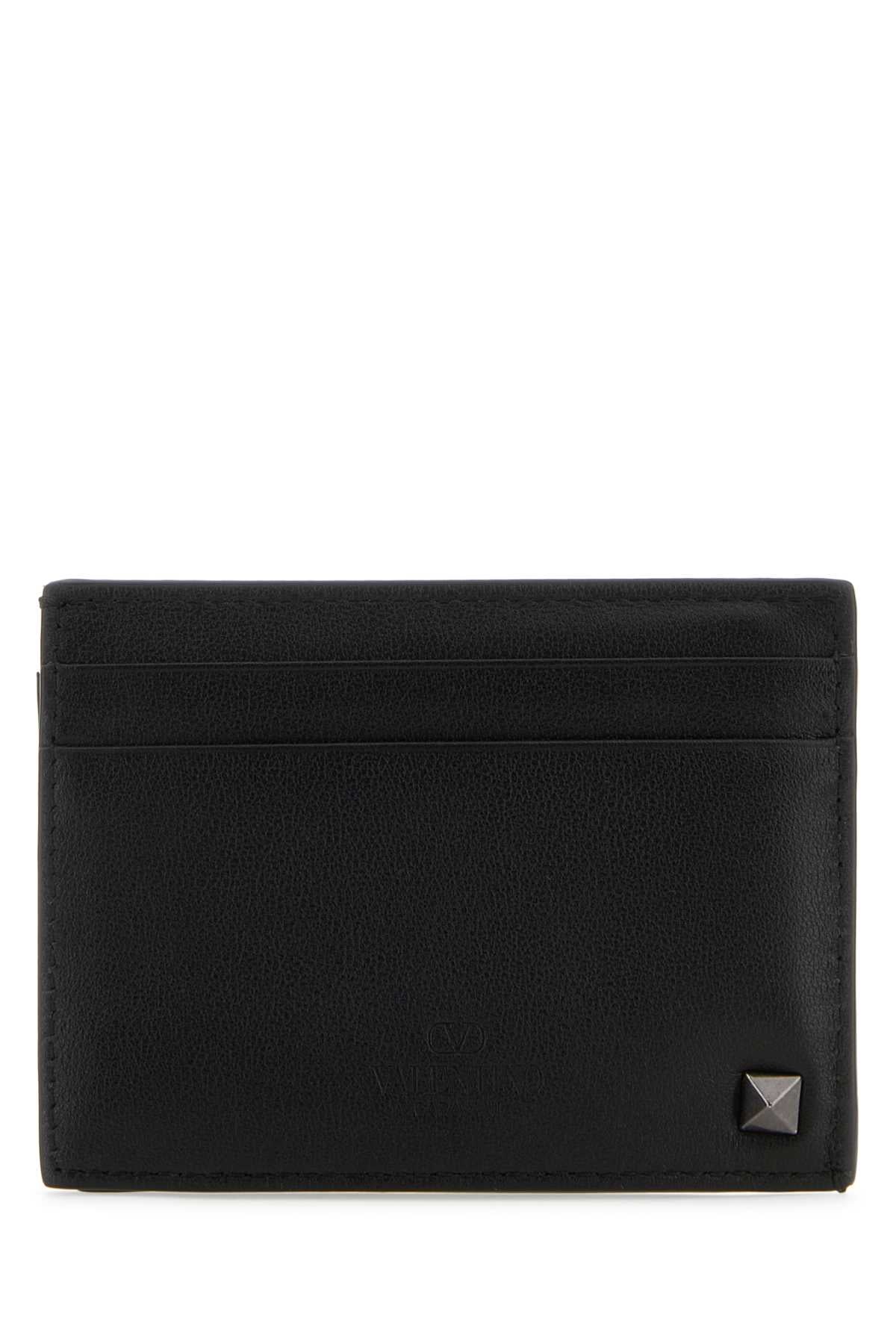 Valentino Garavani Men Black Leather Rockstud Card Holder VALENTINO GARAVANI