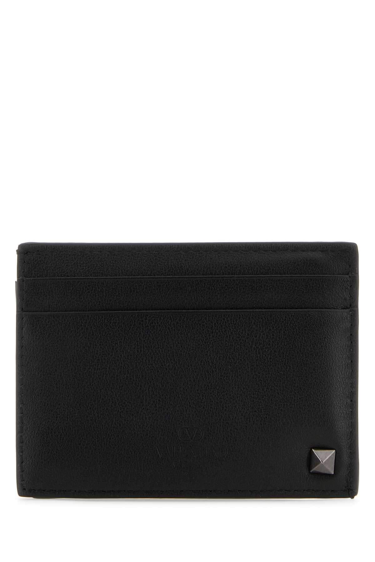 Valentino Garavani Men Black Leather Rockstud Card Holder VALENTINO GARAVANI