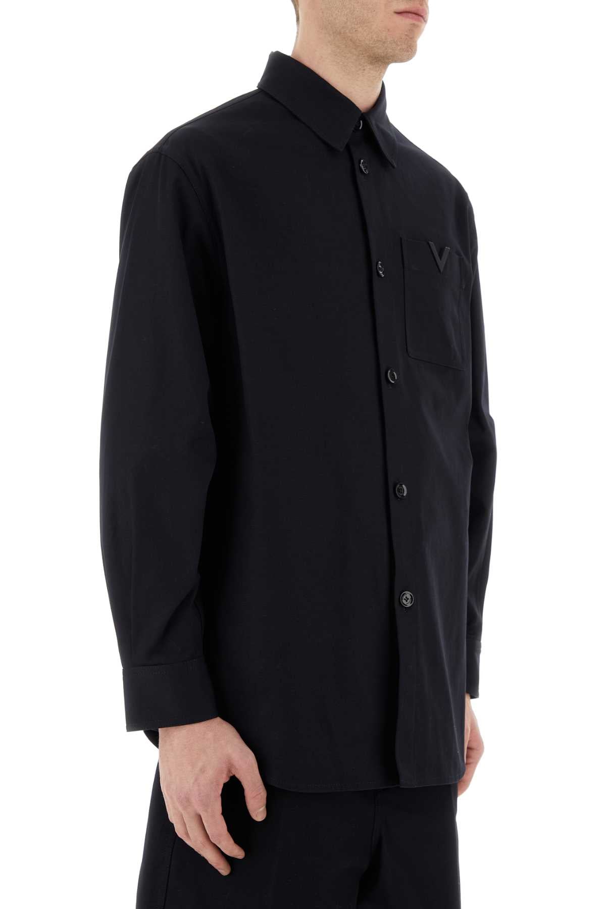 Valentino Garavani Men Midnight Blue Stretch Cotton Shirt VALENTINO GARAVANI