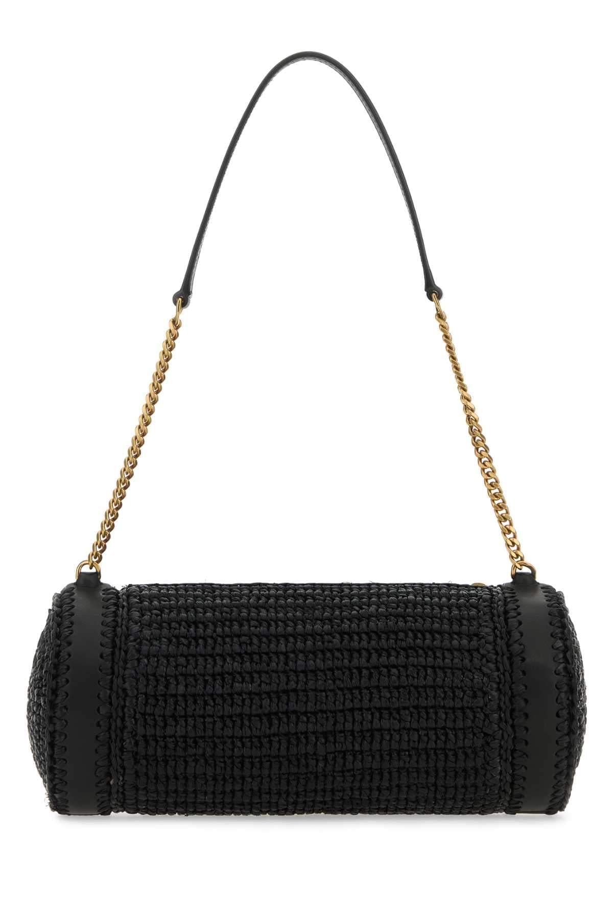 Saint Laurent Women Black Raffia And Leather Cassandre Shoulder Bag SAINT LAURENT