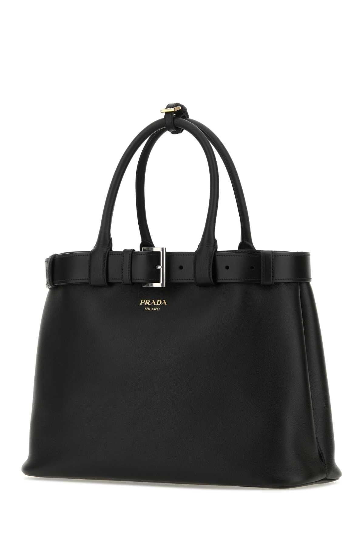 Prada Women Black Leather Prada Buckle Large Handbag PRADA