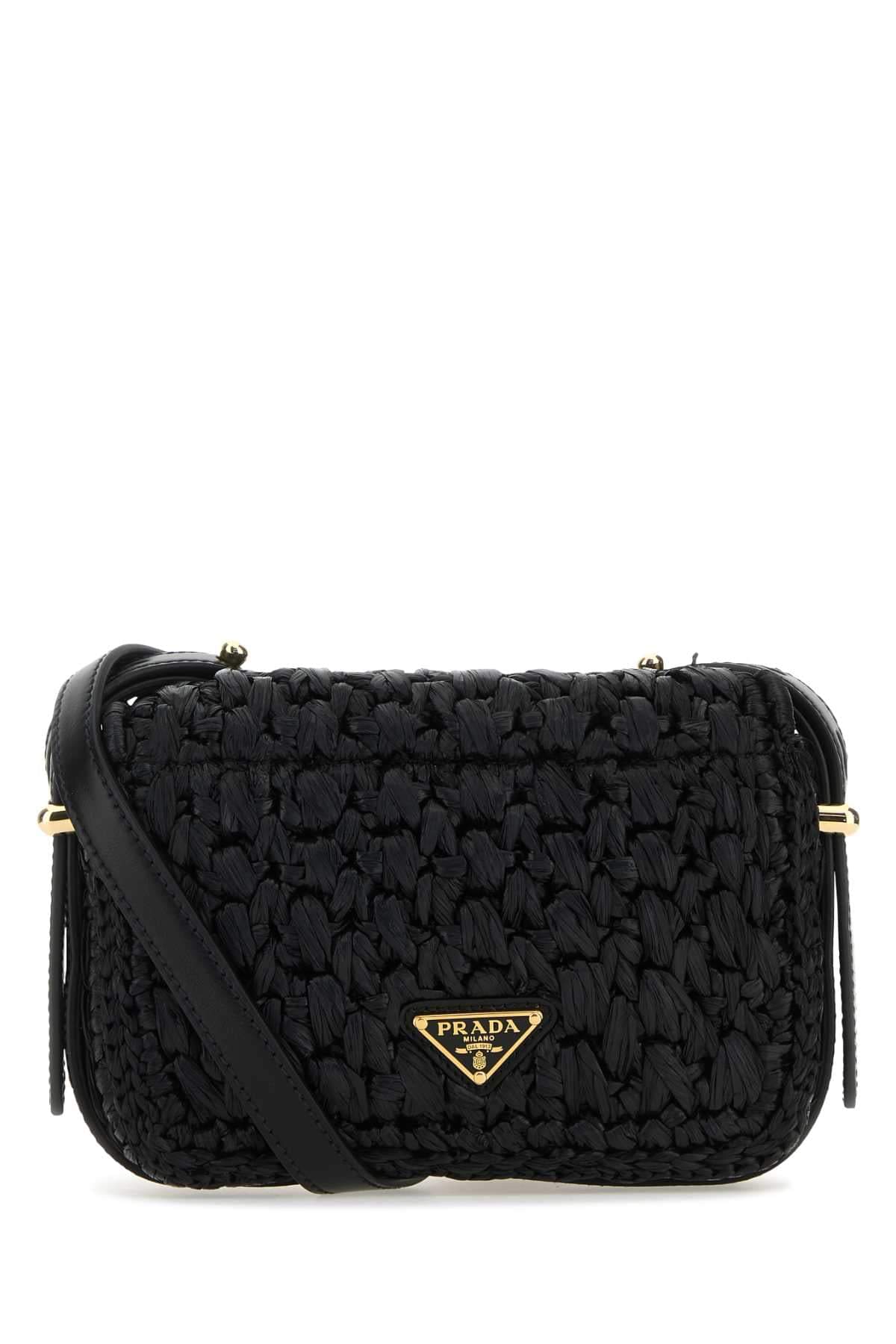 Prada Women Black Raffia Crossbody Bag PRADA