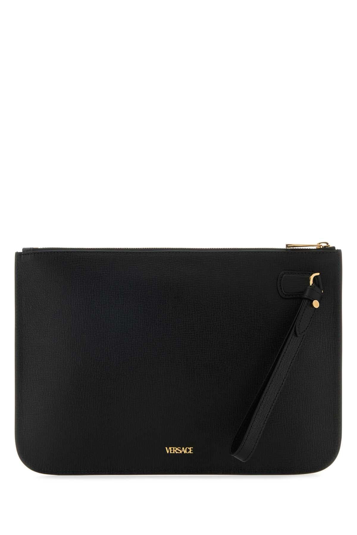 Versace Men Black Leather Large Medusa Biggie Clutch VERSACE