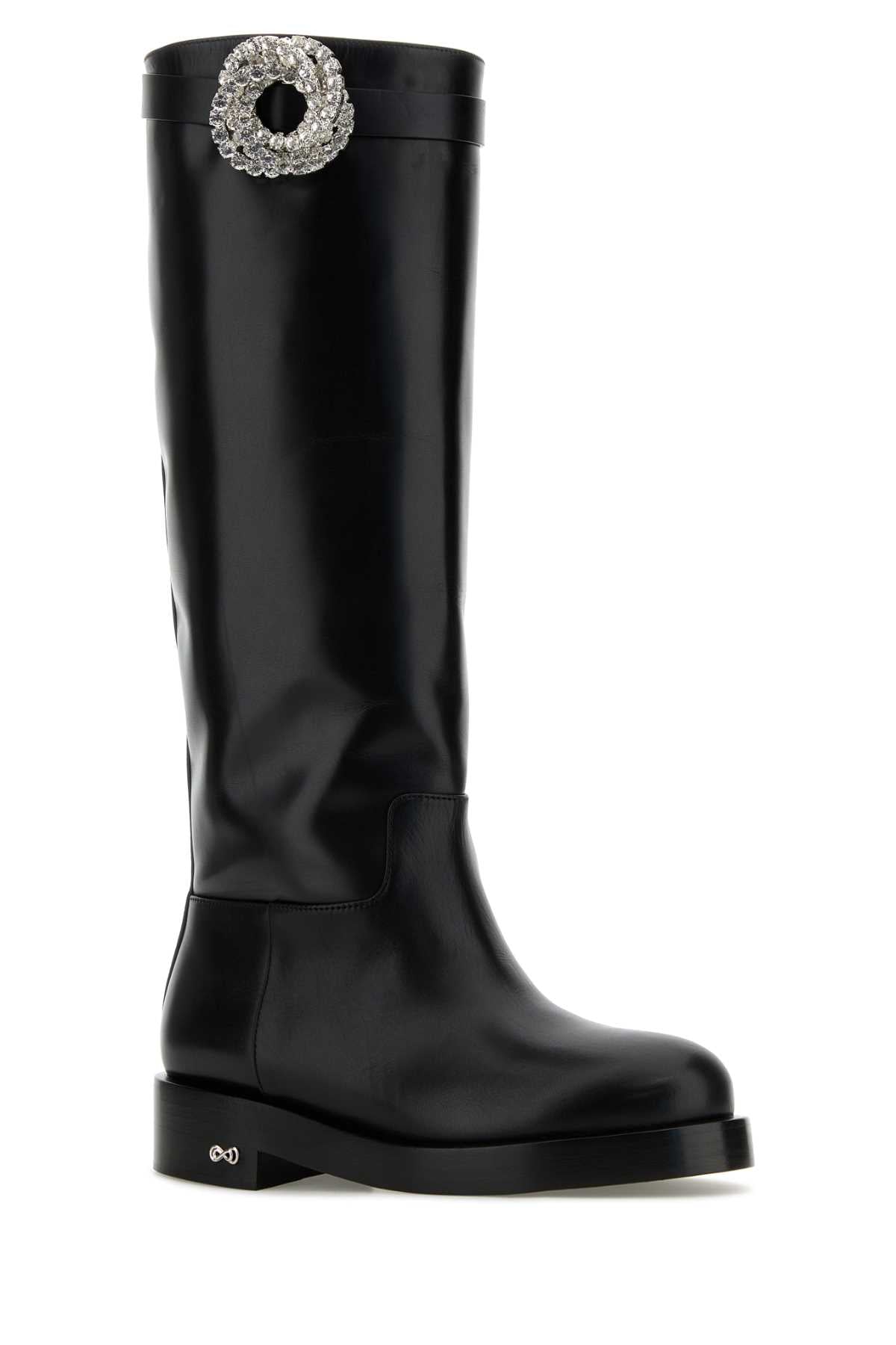 Mach&Mach Women Black Leather Galaxy Riding Boots MACH & MACH
