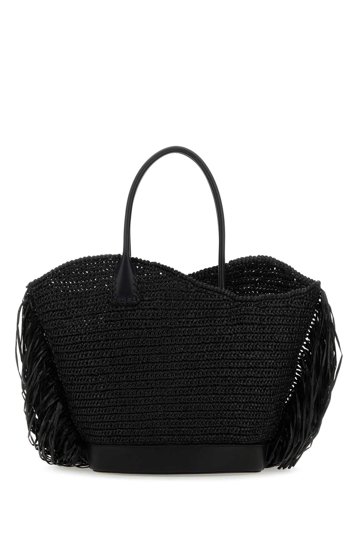 Salvatore Ferragamo Women Black Raffia And Leather Big Shopping Bag FERRAGAMO