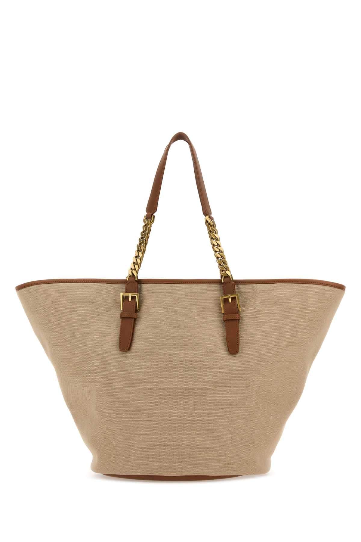 Saint Laurent Women Cappuccino Canvas Panier Shopping Bag SAINT LAURENT