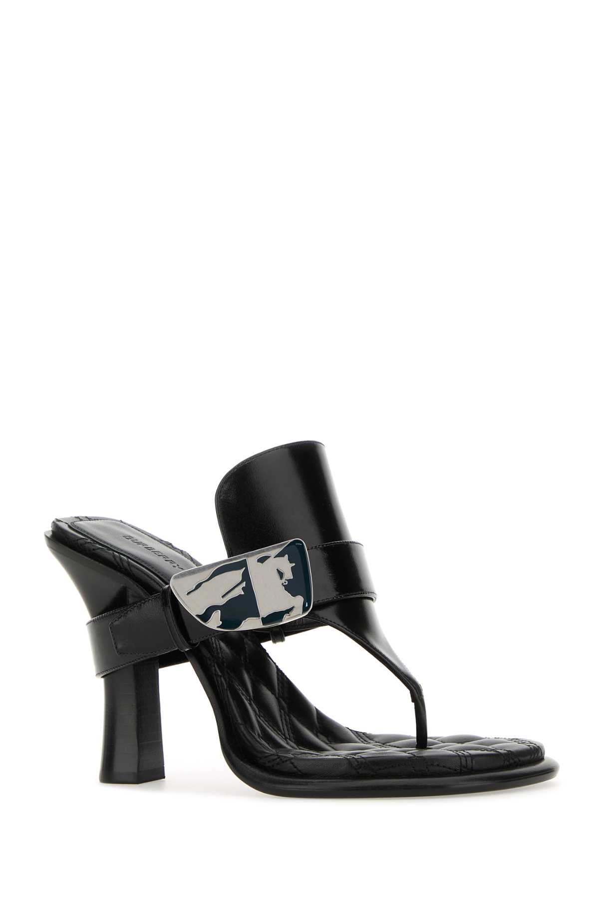 Burberry Women Black Leather Bay Thong Mules BURBERRY