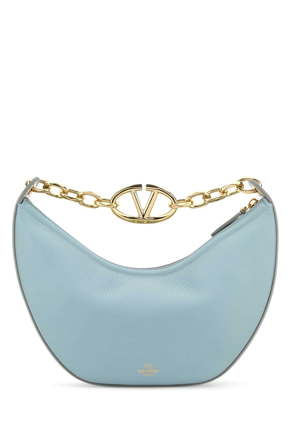 Valentino Garavani Women Light Blue Leather Small Hobo Vlogo Moon Handbag VALENTINO GARAVANI