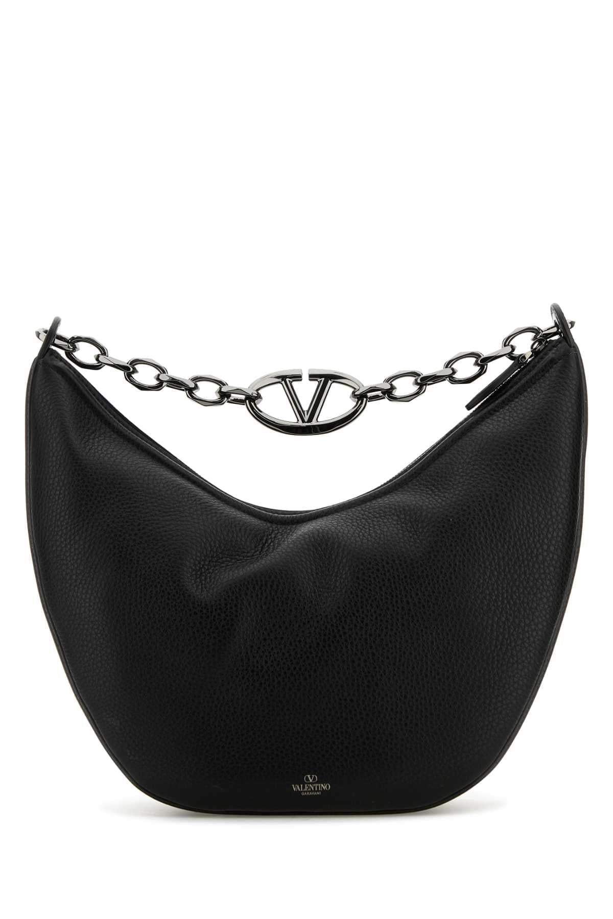 Valentino Garavani Men Black Leather Hobo Vlogo Moon Shoulder Bag VALENTINO GARAVANI