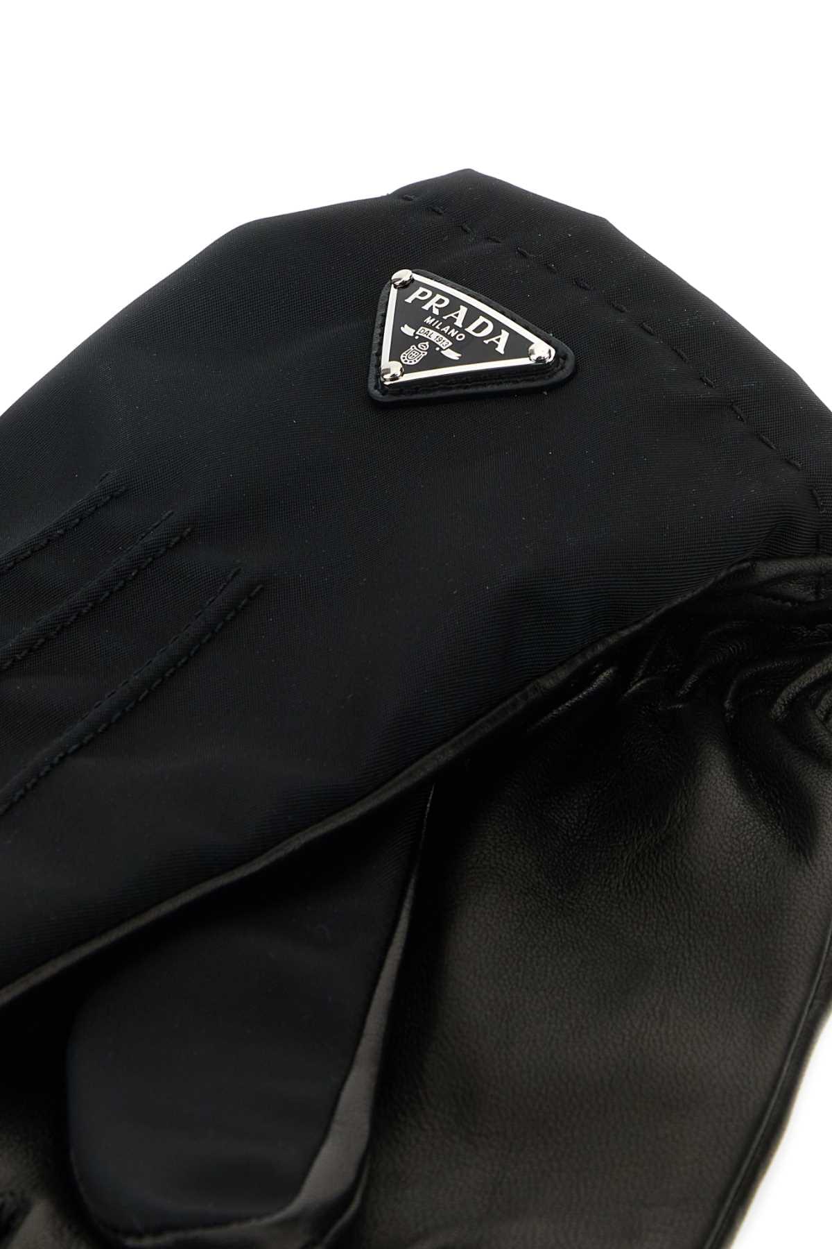 Prada Men Black Nylon And Nappa Leather Gloves PRADA