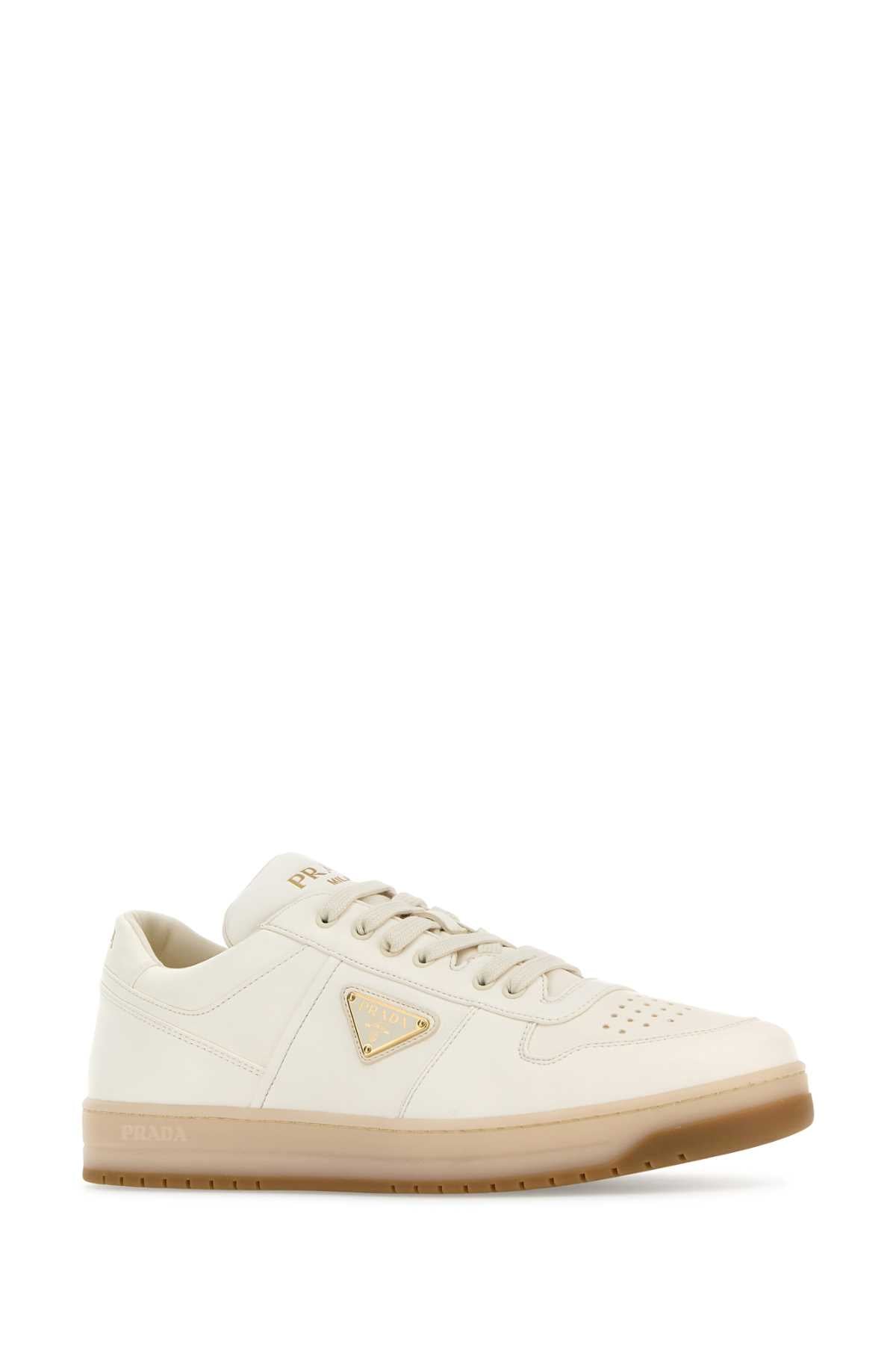 Prada Men Ivory Nappa Leather Downtown Sneakers PRADA