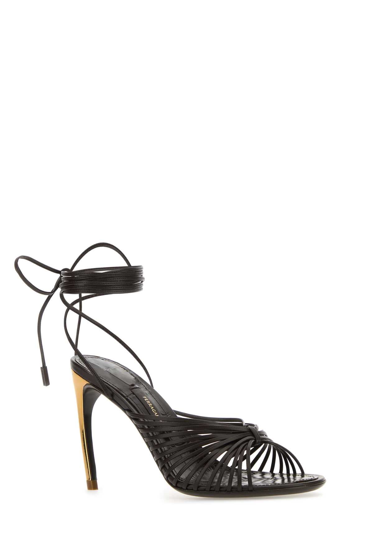 Salvatore Ferragamo Women Dark Brown Leather Atena Sandals FERRAGAMO