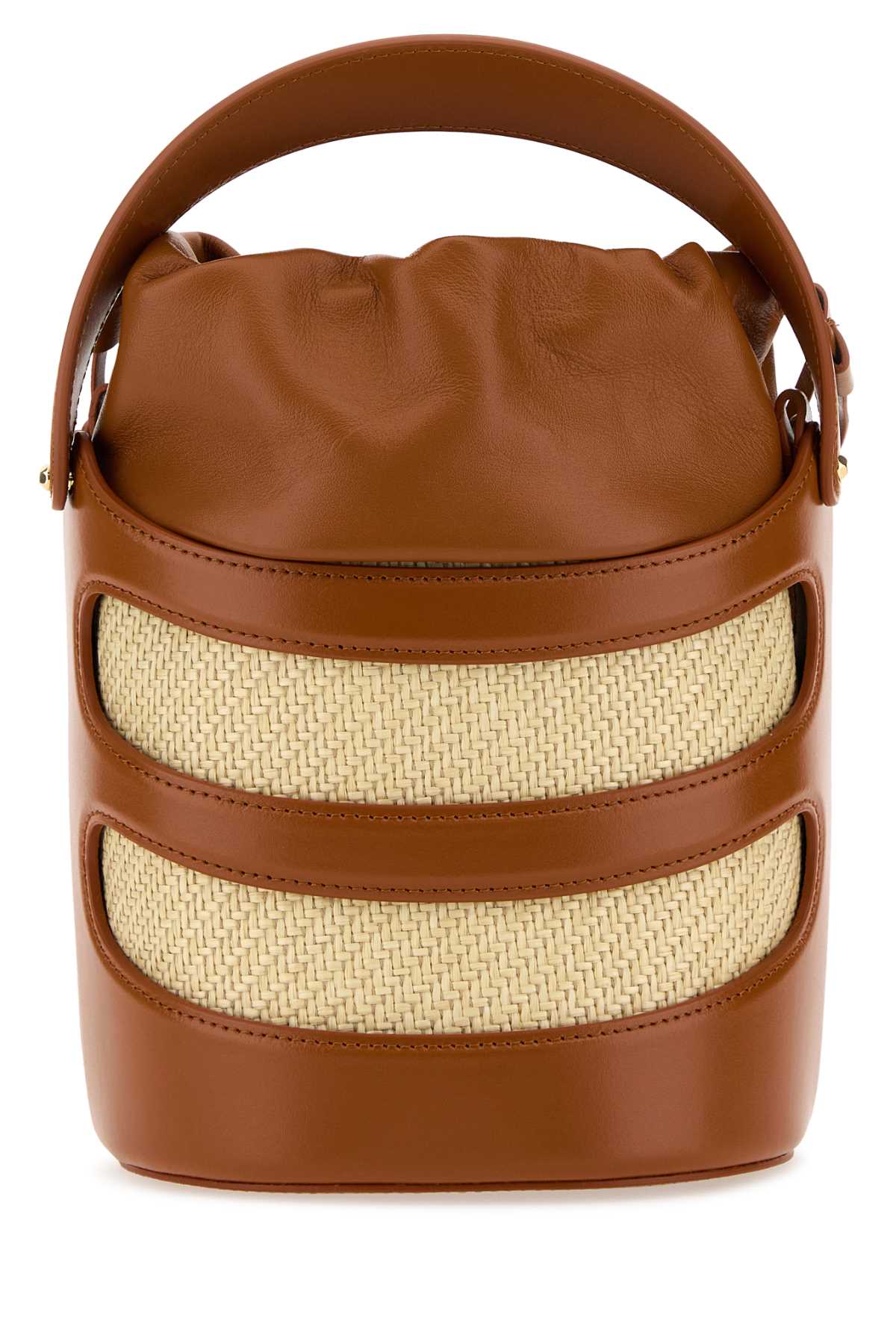 Alexander Mcqueen Women Two-Tone Leather And Raffia The Rise Bucket Bag ALEXANDER MCQUEEN
