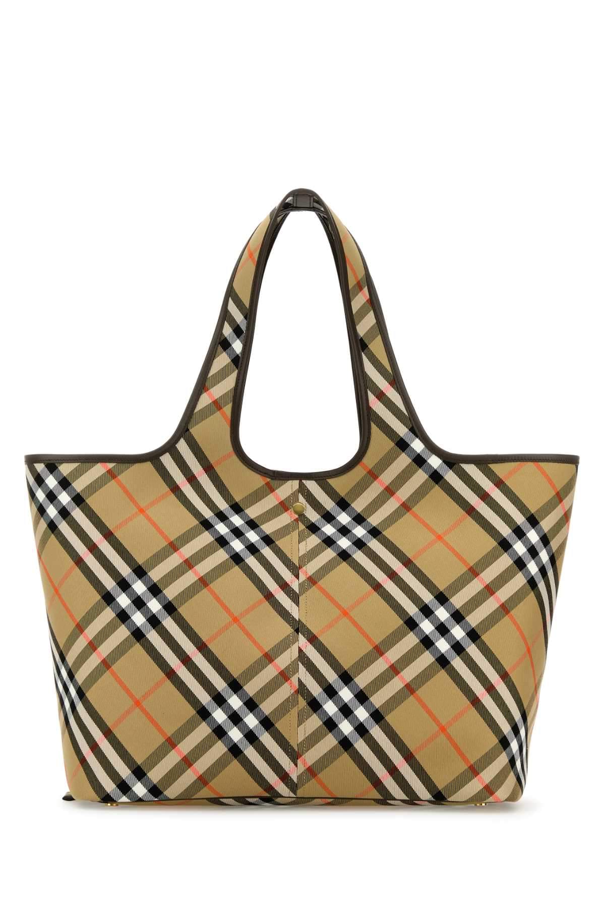 Burberry Women Embroidered Canvas Medium Check Shopping Bag BURBERRY