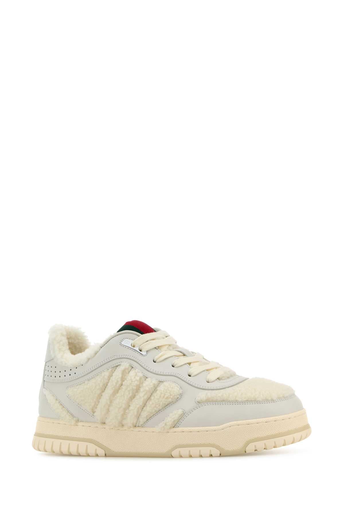 Gucci Women White Leather And Teddy Re-Web Sneakers GUCCI