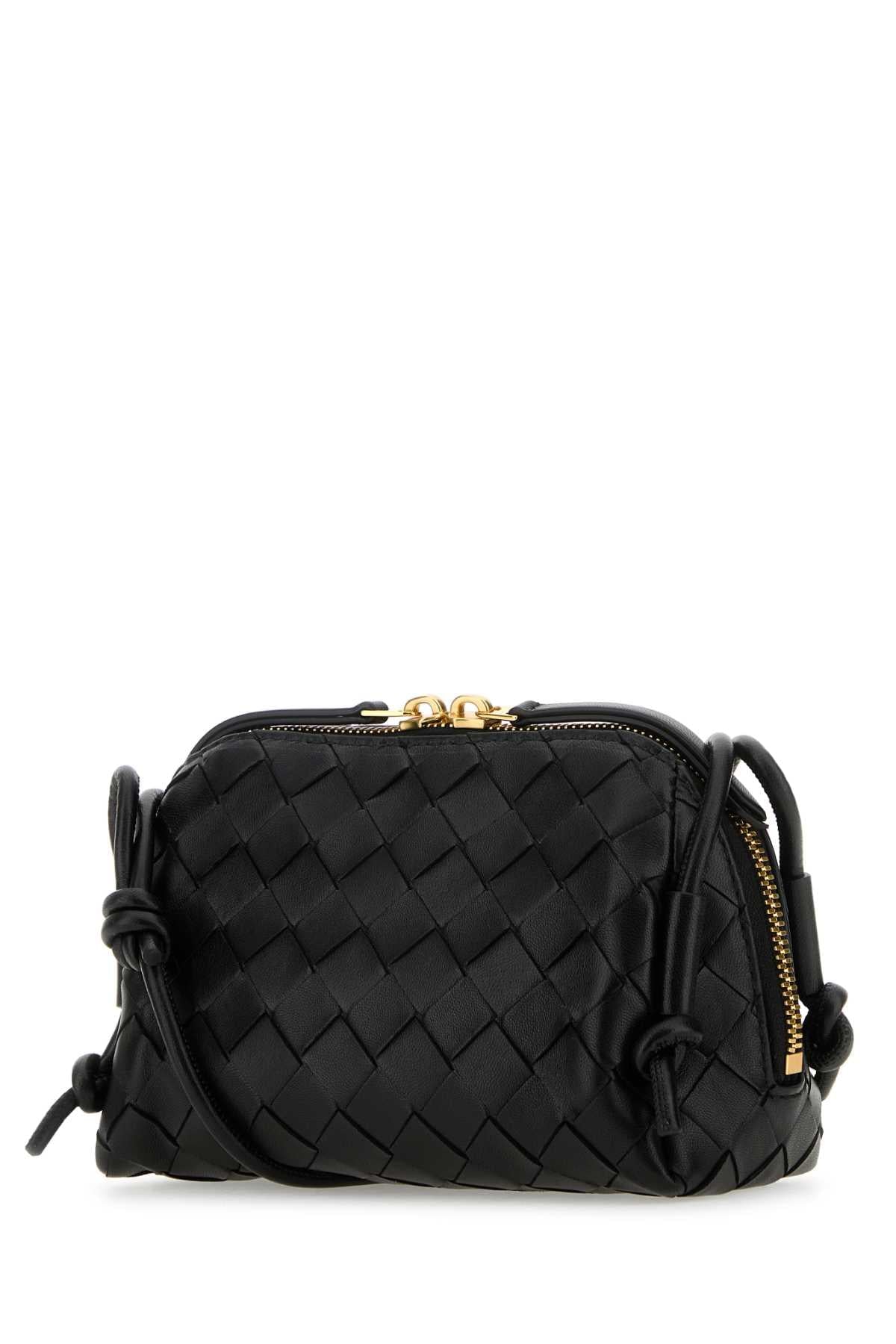 Bottega Veneta Women Black Leather Concert Crossbody Bag