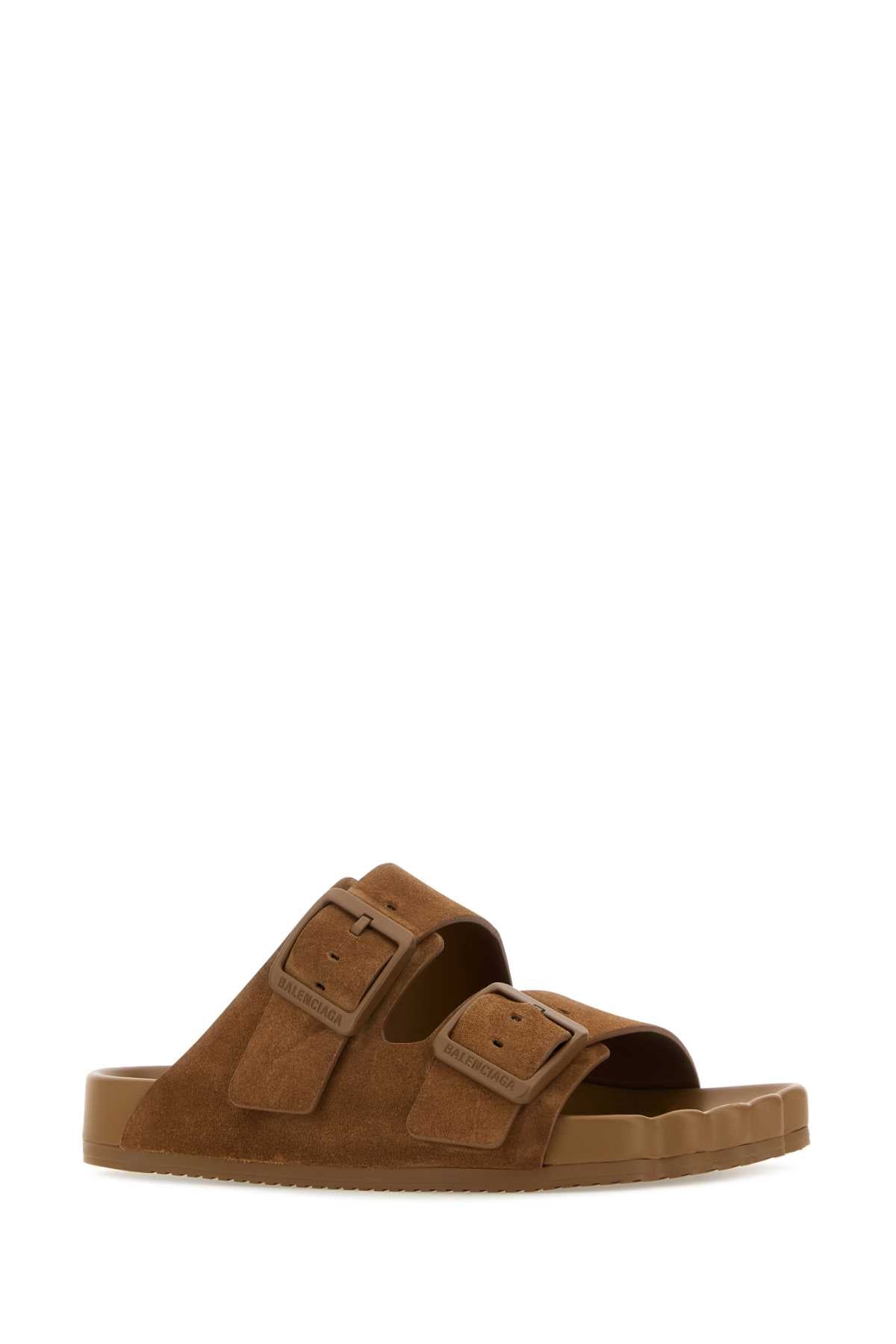 Balenciaga Women Camel Suede Sunday Slippers BALENCIAGA