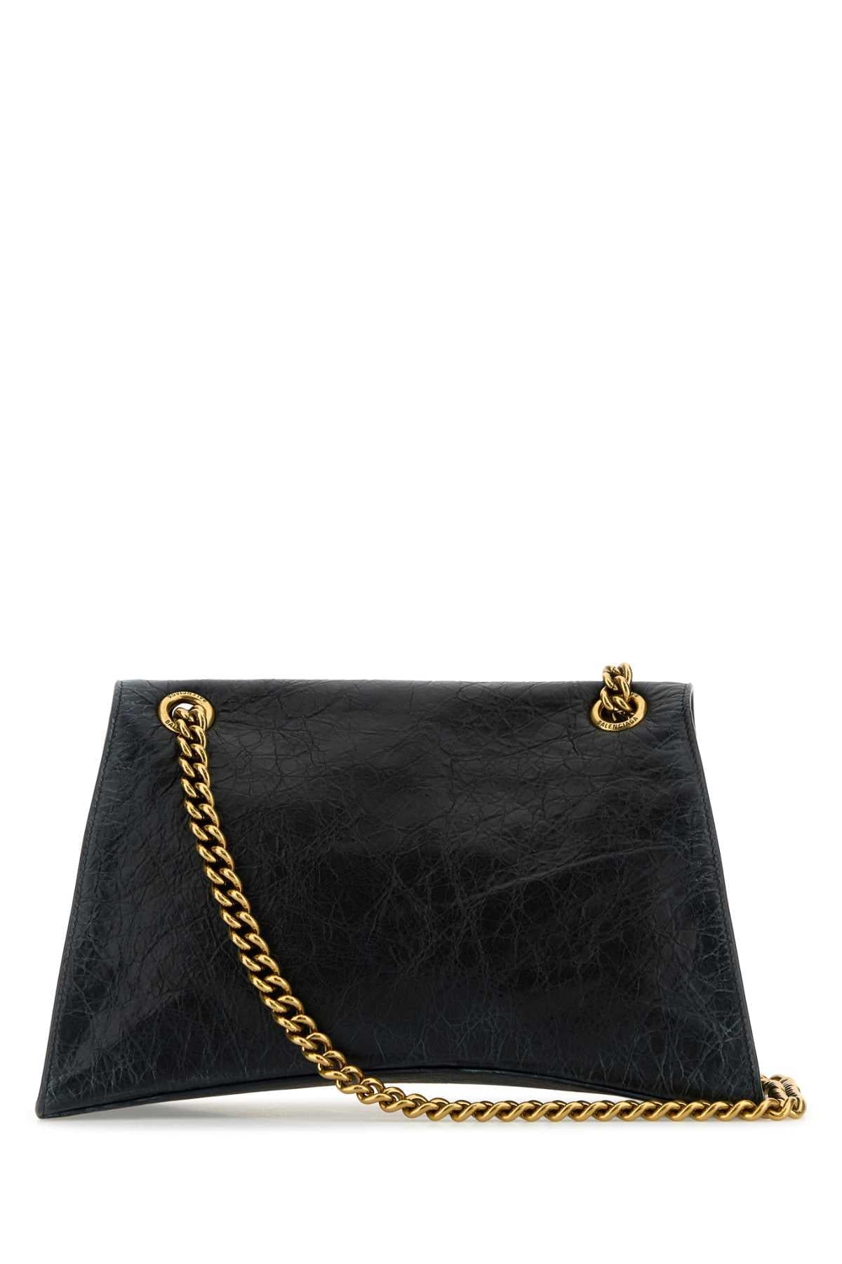 Balenciaga Women Black Leather Medium Crush Chain Shoulder Bag BALENCIAGA