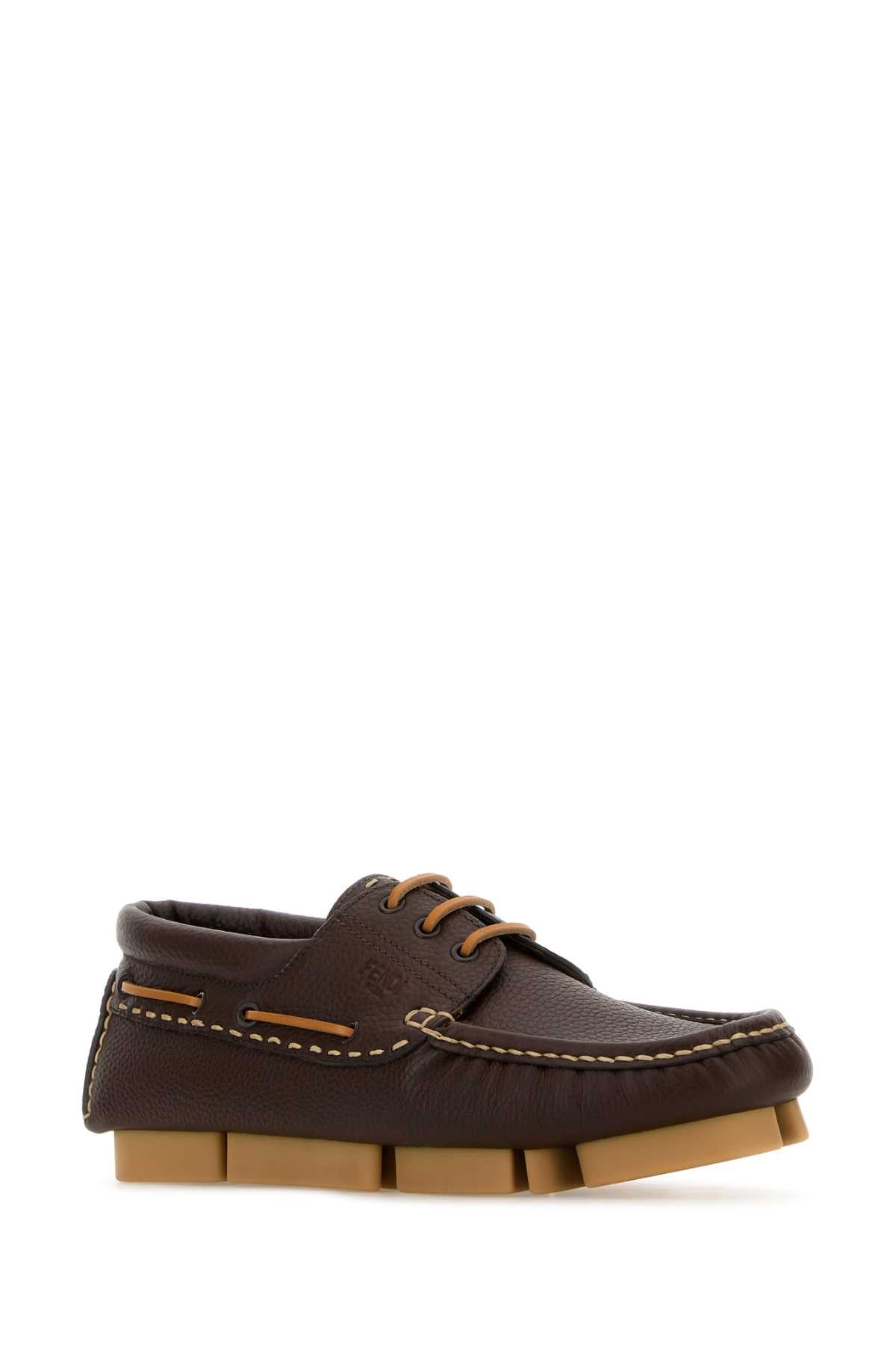 Fendi Men Chocolate Leather Fendi Deck Loafers FENDI